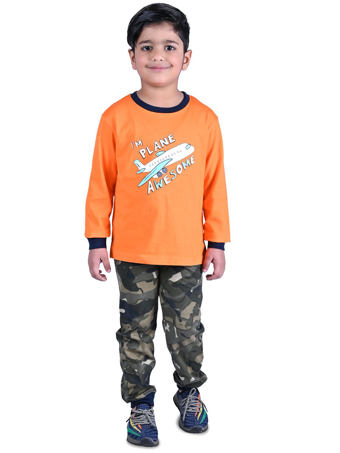 

BILLYBALL Unisex Kids Printed T-shirt with Trousers, Orange