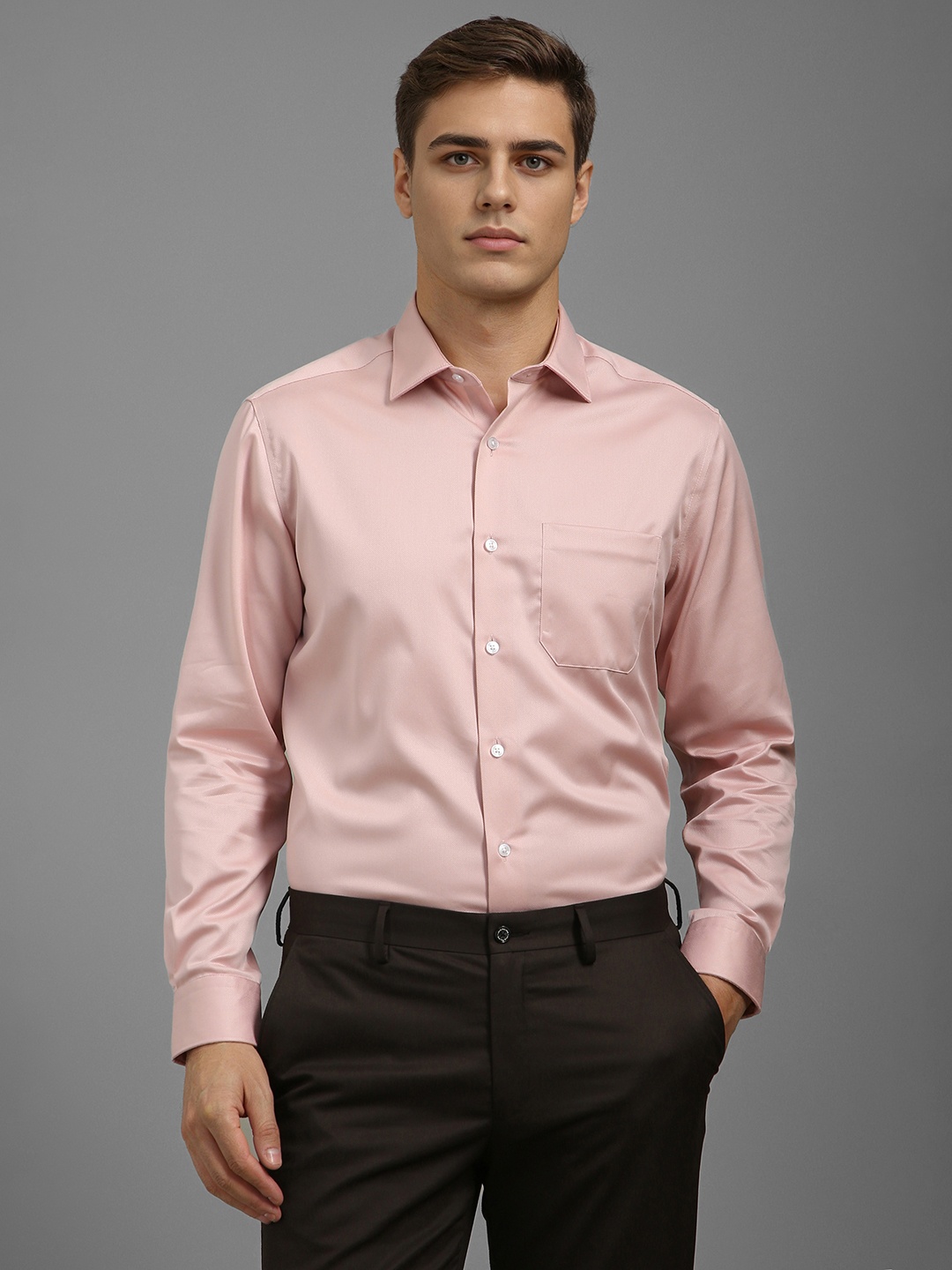 

Louis Philippe Men Classic Fit Spread Collar Textured Cotton Formal Shirt, Pink