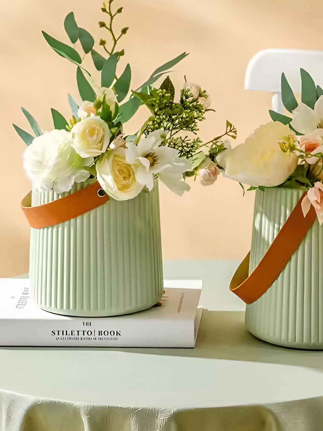 

DecorTwist Green Plastic Flower Vases for Home Decor (Pack of 2)
