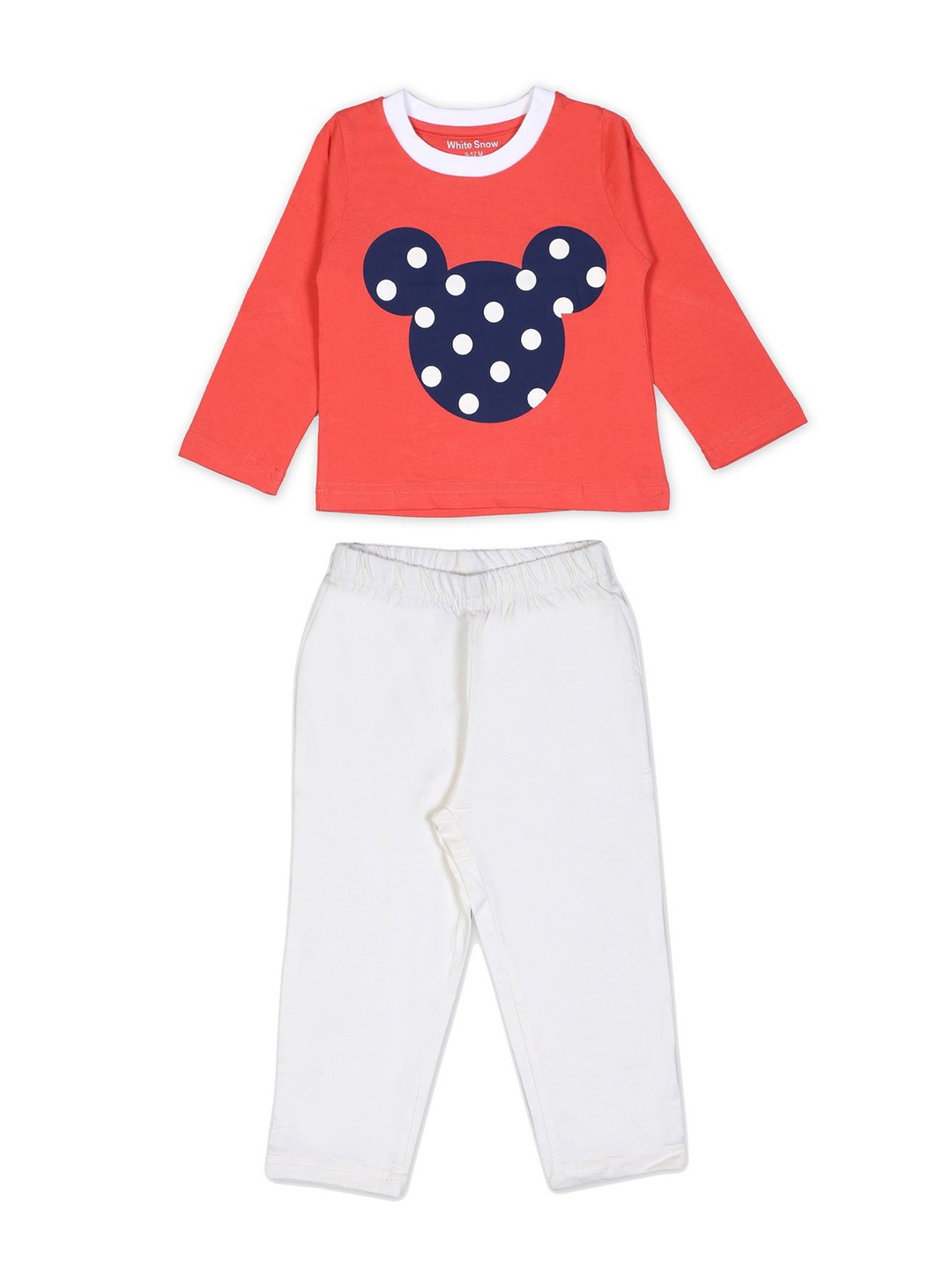 

White Snow Kids Round Neck Pure Cotton T-Shirt With Pyjama, Orange