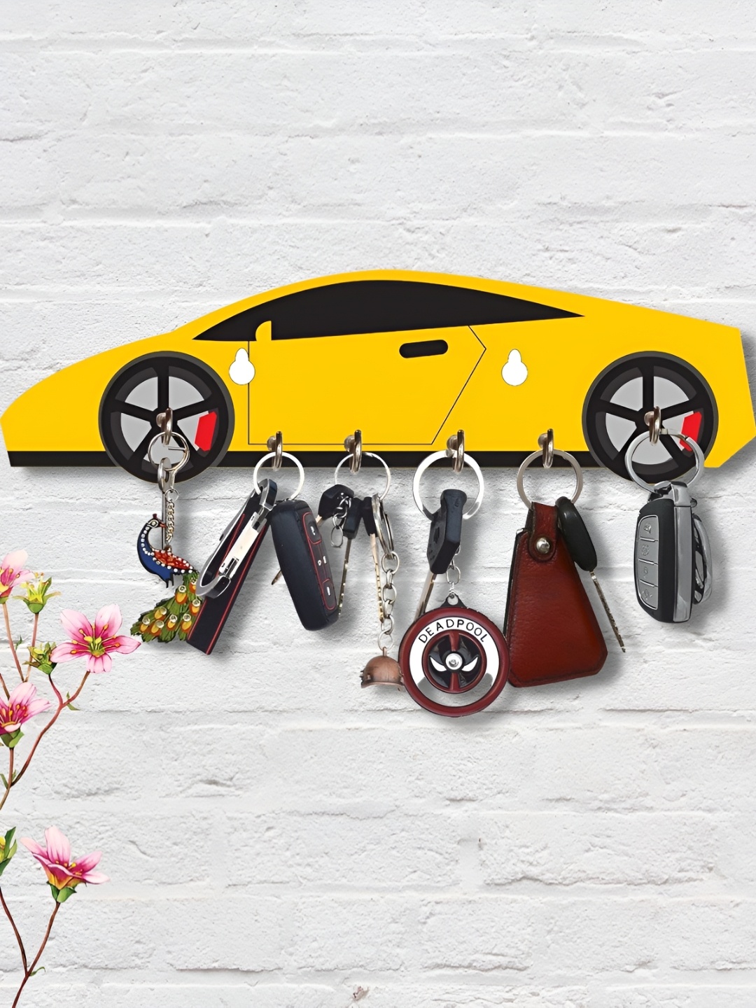 

Webelkart Yellow Black HD UV Printed New Car Shaped Wooden Key Holder