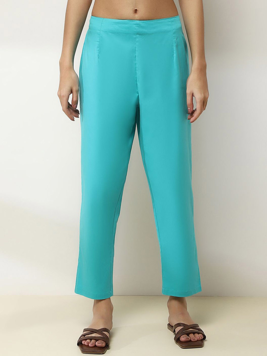 

Rangriti Women Comfort Regular Fit Low-Rise Trousers, Blue