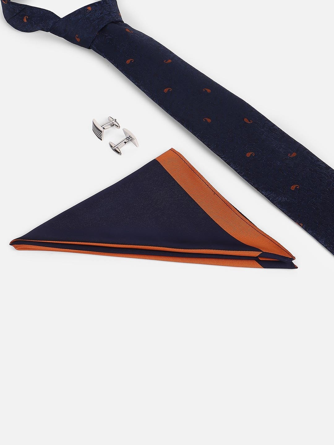 

Louis Philippe Men Printed Tie Pocket Square And Cufflink Accessory Gift Set, Navy blue