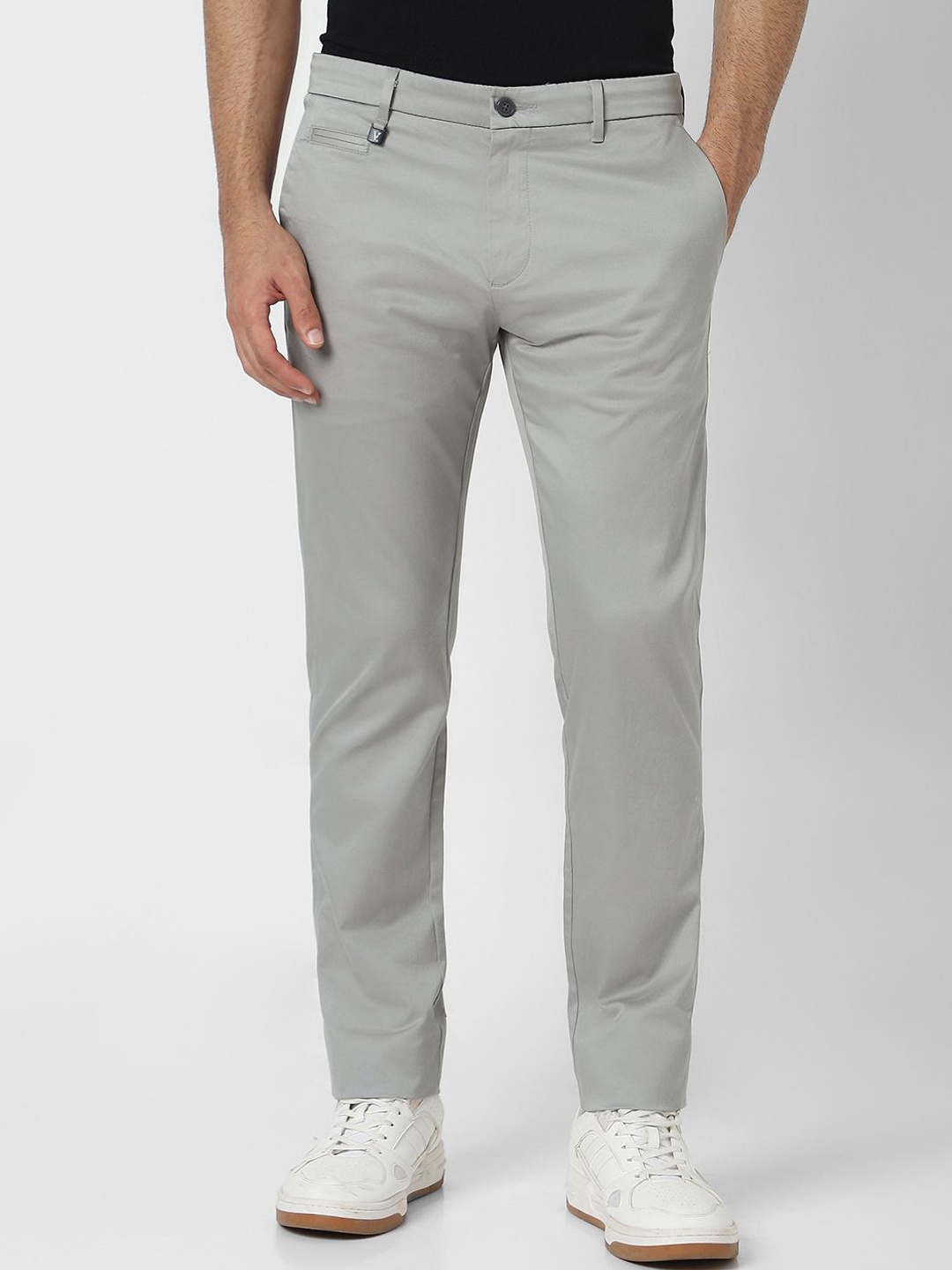 

V Dot Men Slim Fit Trousers, Grey