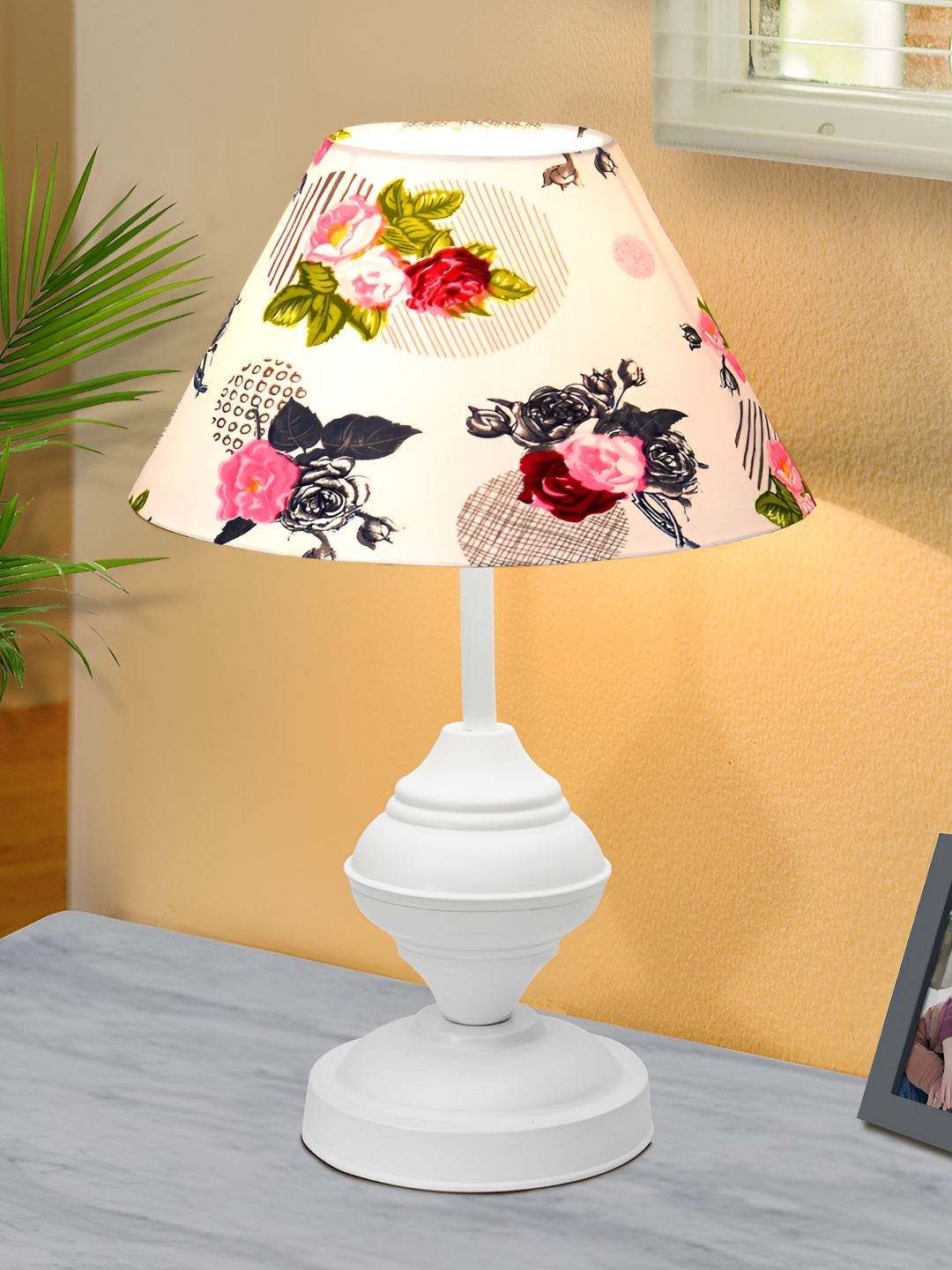 

Homesake Rose Printed Metal Industrial Frusturical Shaped Table Lamp