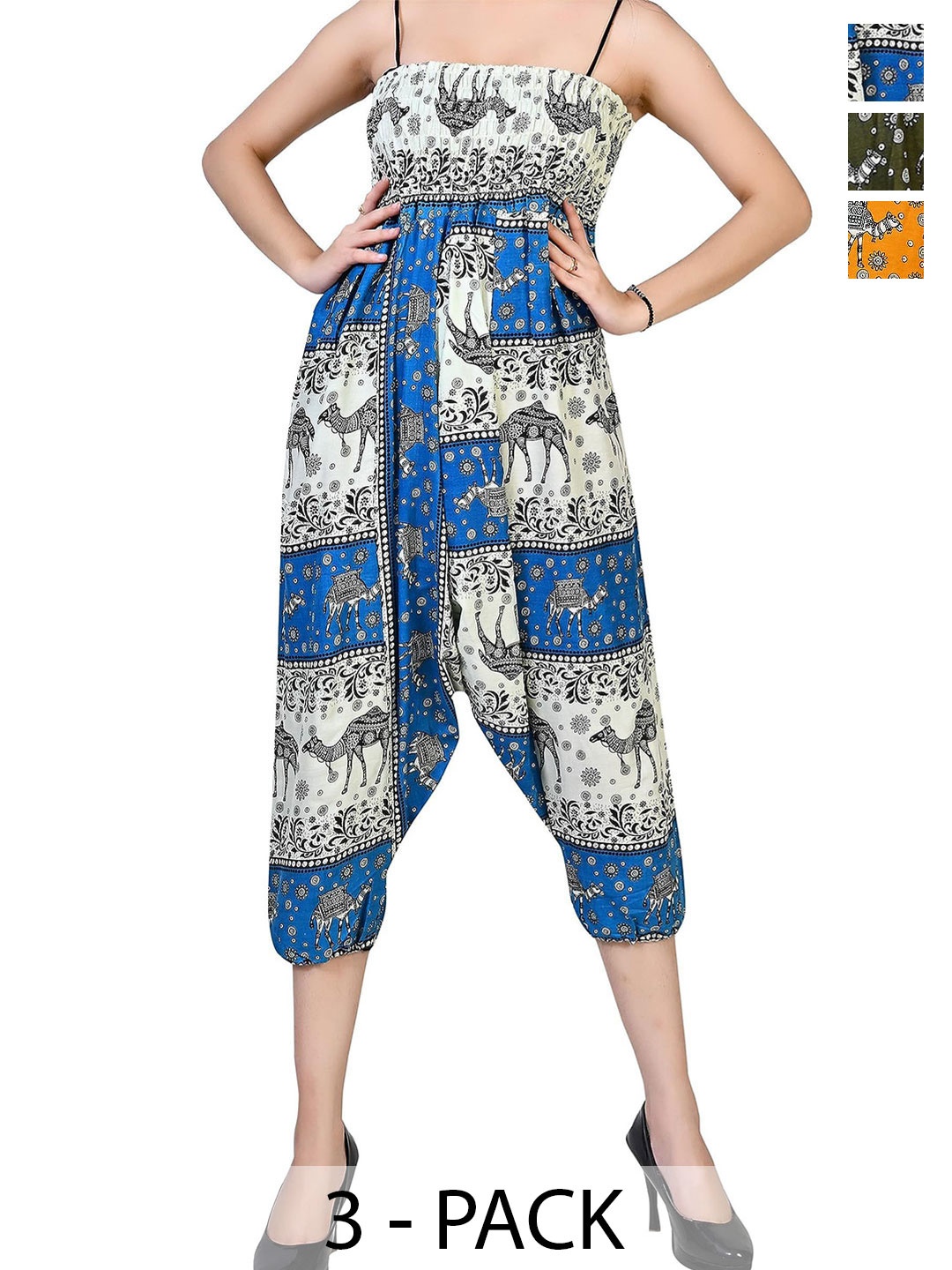 

NarNari Women Pack Of 3 Women Printed High-Rise Harem Pants, Blue