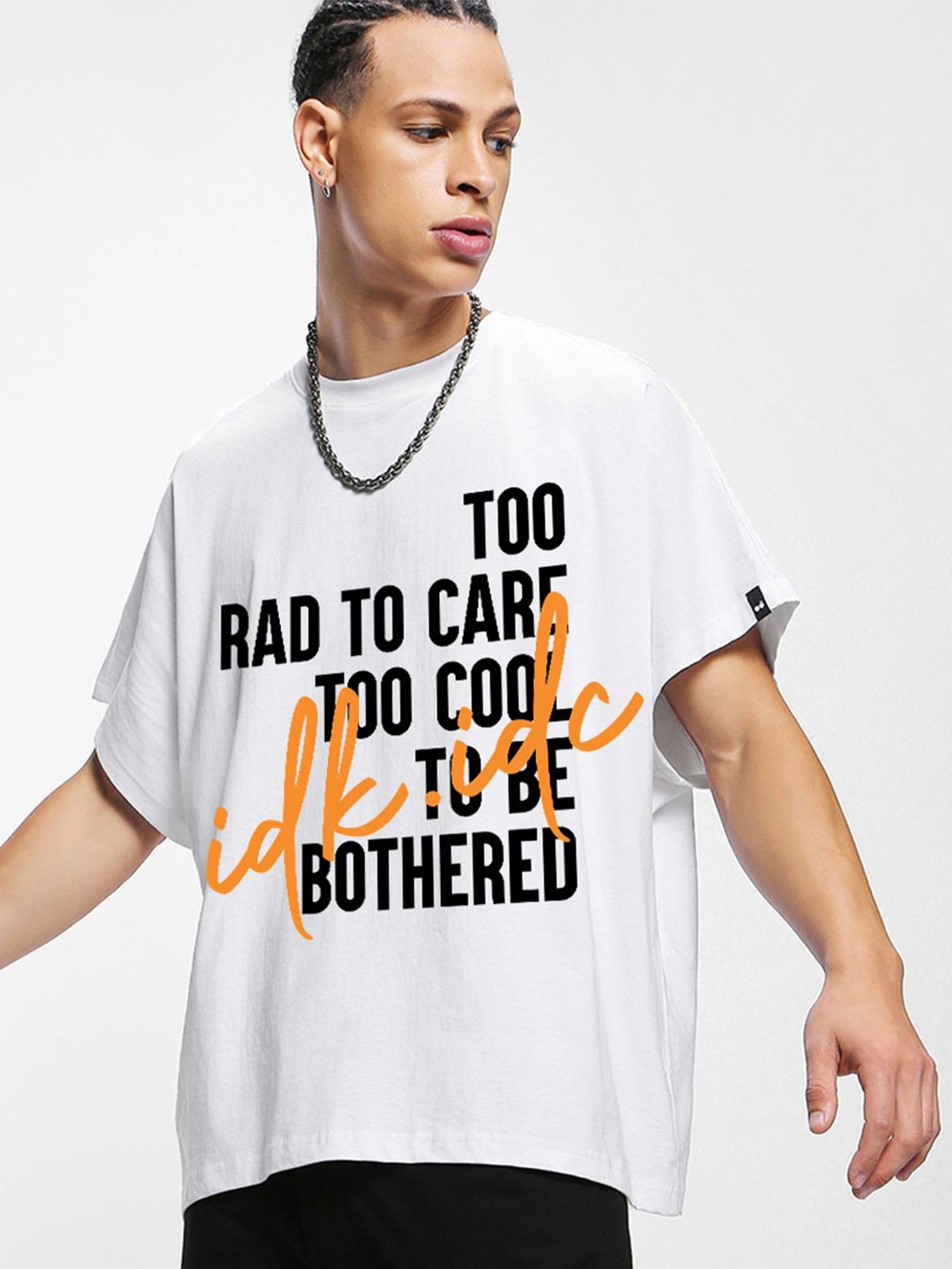 

Bewakoof Men Typography Printed Round Neck Cotton Oversized T-shirt, White