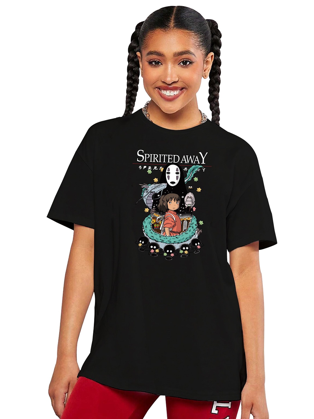 

MODARUE Girls Typography Printed Drop-Shoulder Sleeves T-shirt, Black