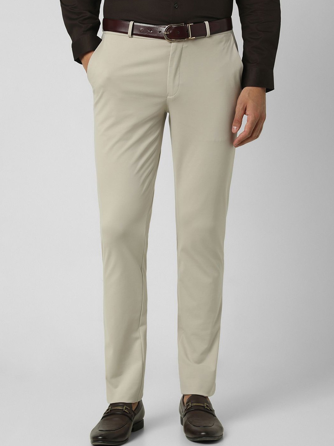 

V Dot Men Slim Fit Trousers, Beige