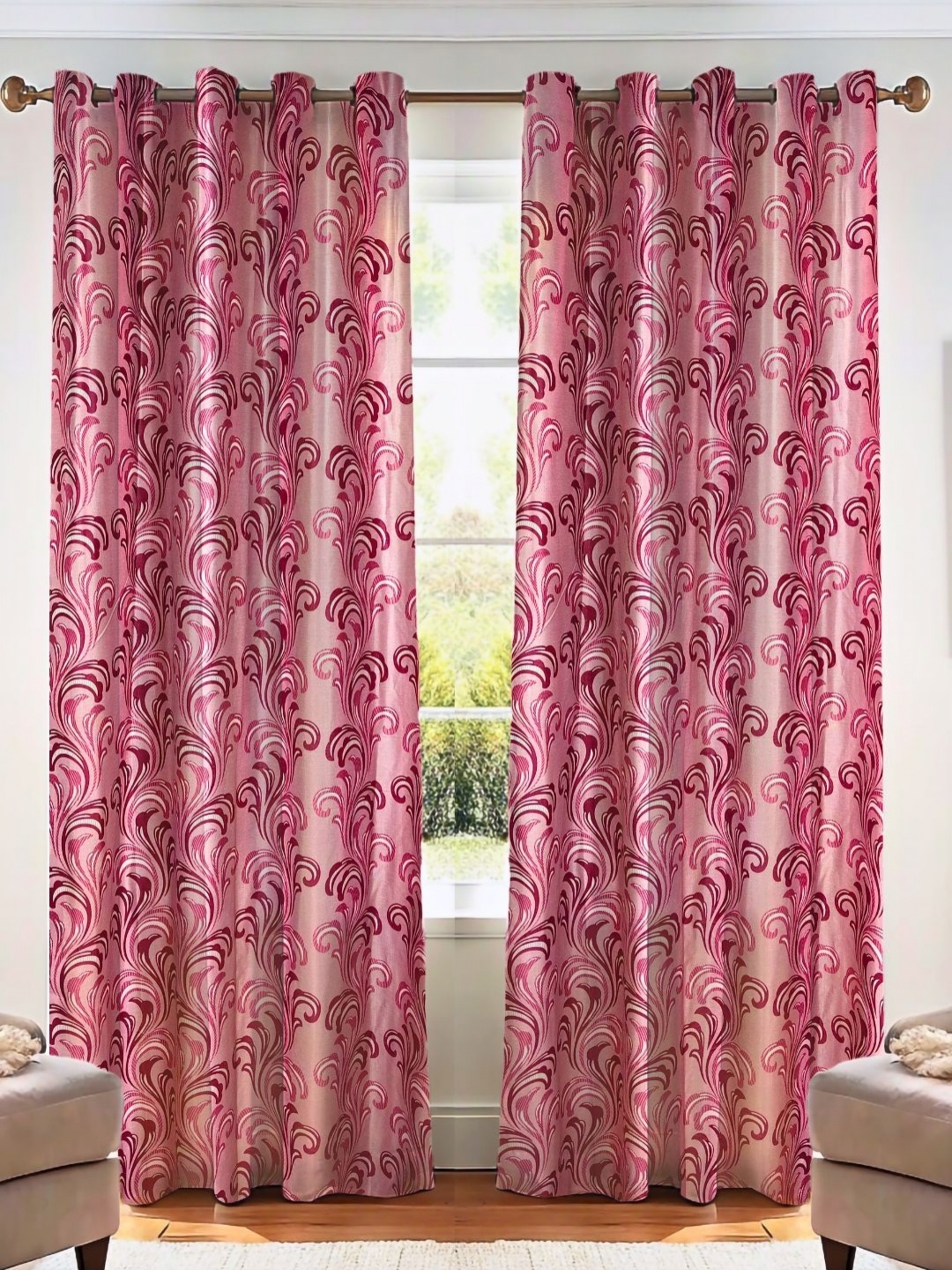 

Kanodia Poly Fab Pink & Maroon Set of 2 Ethnic Motifs Room Darkening Door Curtain