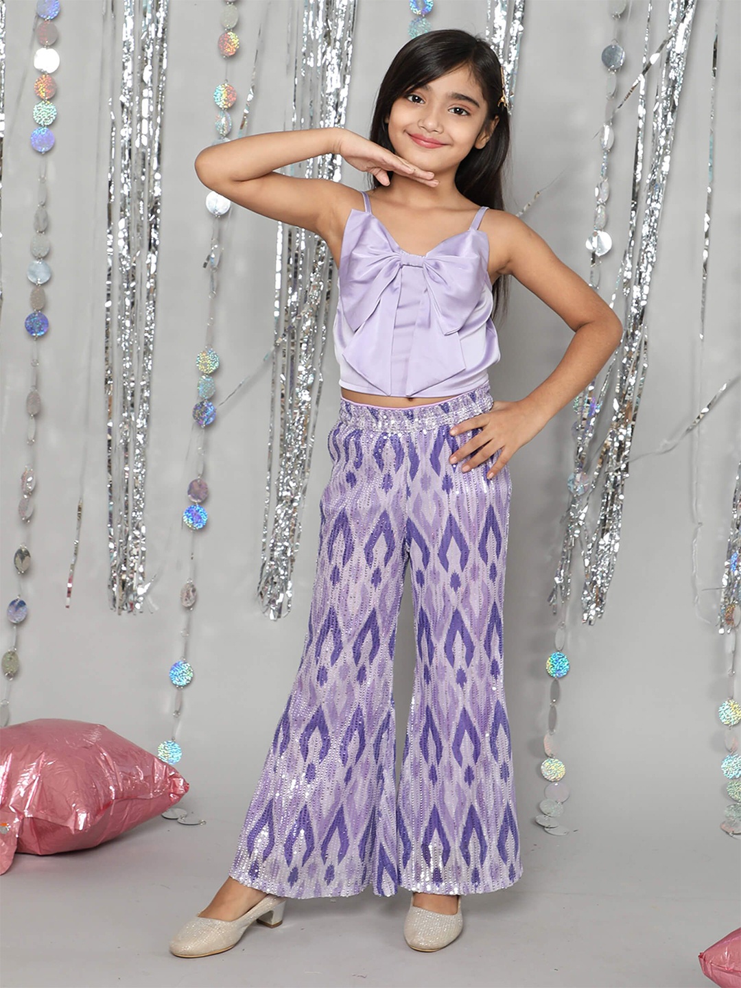 

taffykids Girls Shoulder Straps Top With Palazzos, Purple