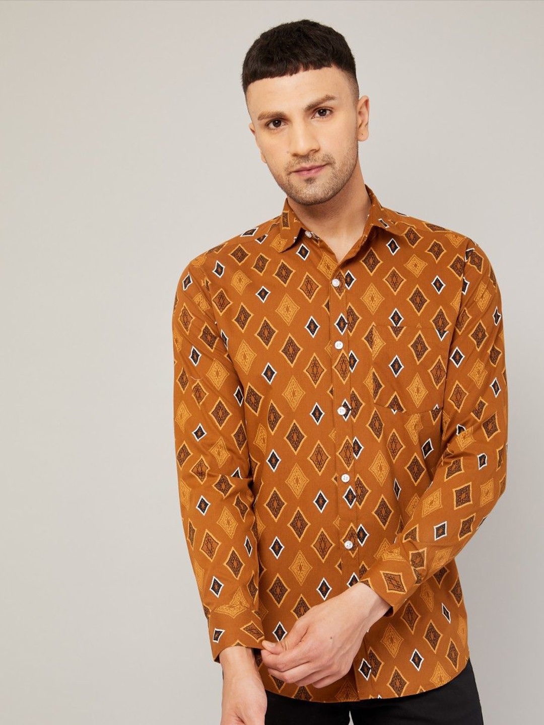 

Le Mec Men Floral Opaque Printed Casual Shirt, Brown