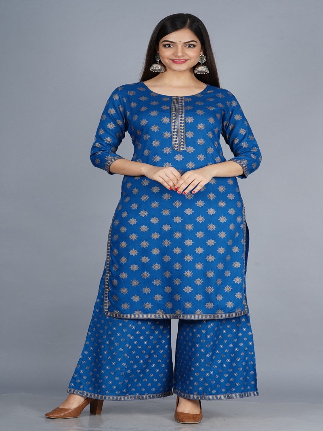 

Jollity Women Floral Printed Regular Kurta with Palazzos, Teal