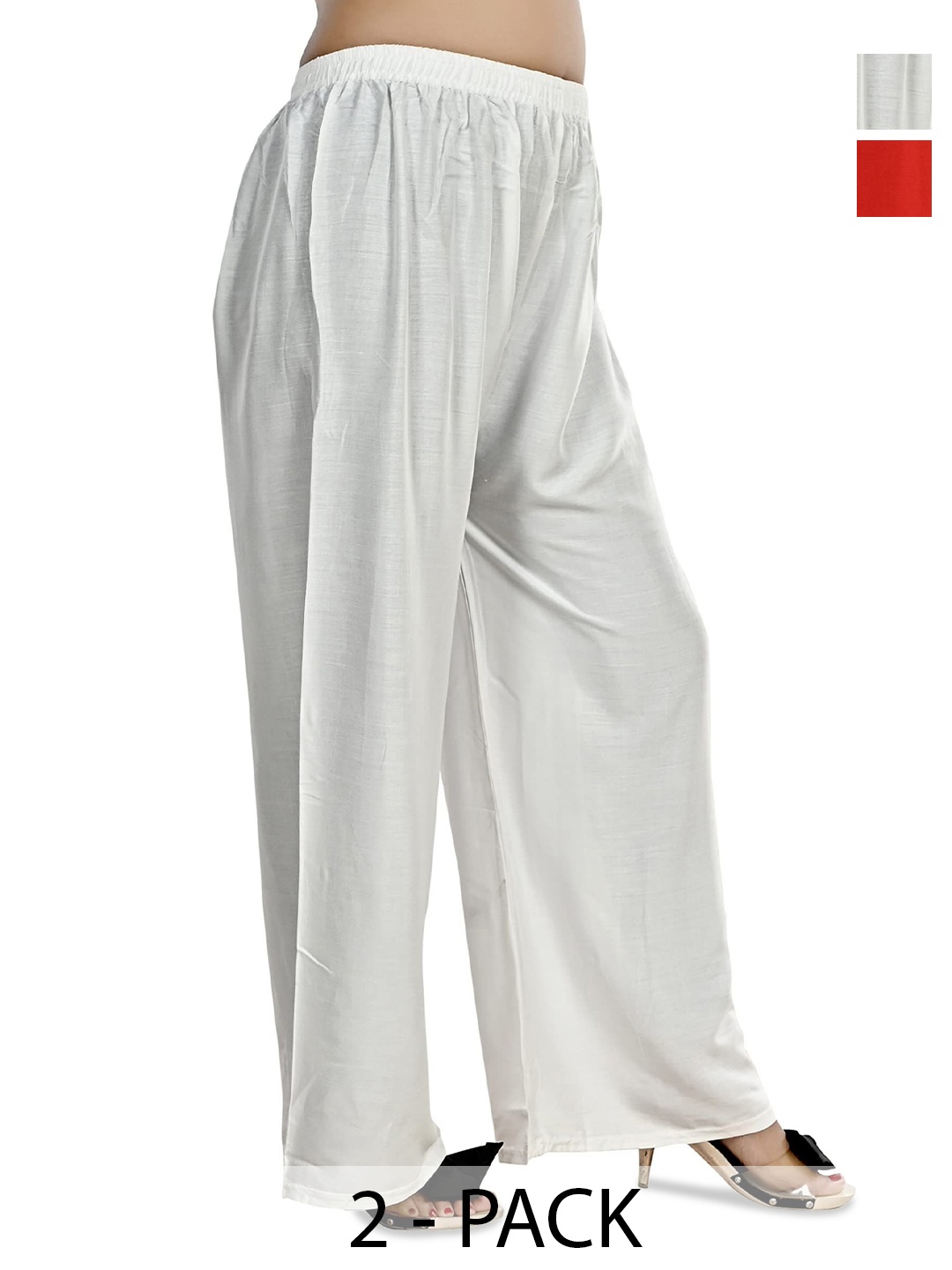 

NarNari Women Pack Of 2 Mid-Rise Wide Leg Palazzos, White