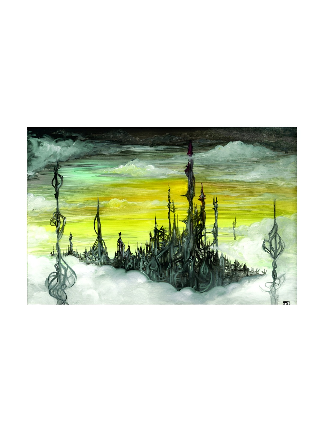 

Inephos Green & White Castle Printed Abstract Canvas Wall Art