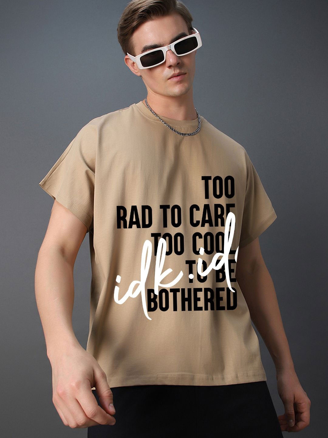 

Bewakoof Men Typography Printed Round Neck Cotton Oversized T-shirt, Khaki