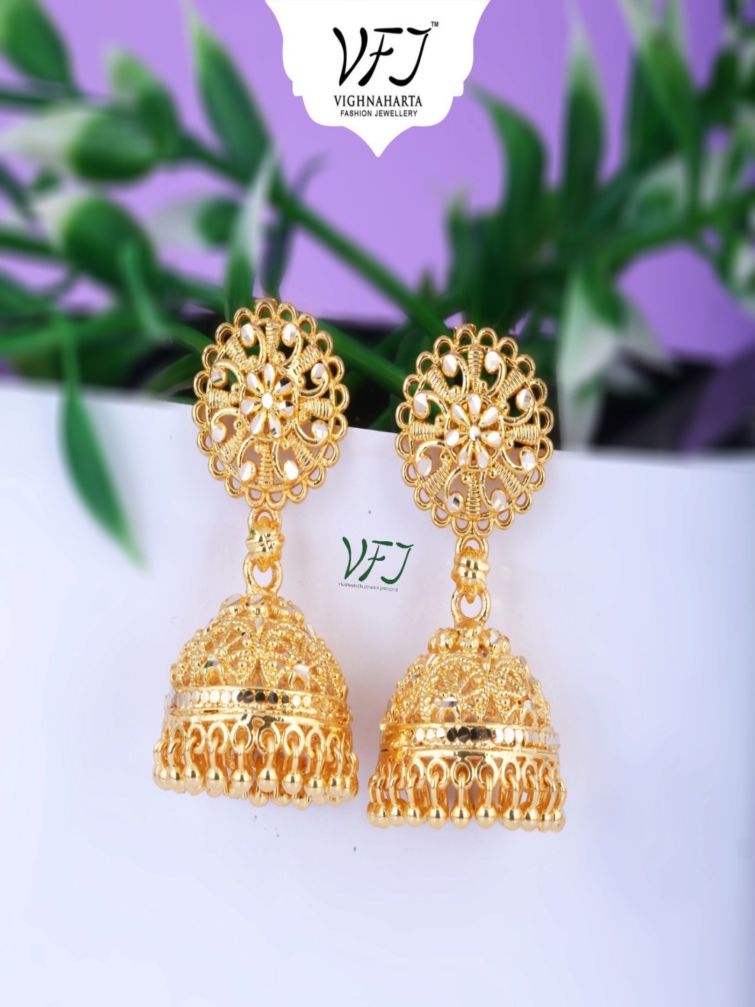 

Vighnaharta Gold-Plated Dome Shaped Jhumkas