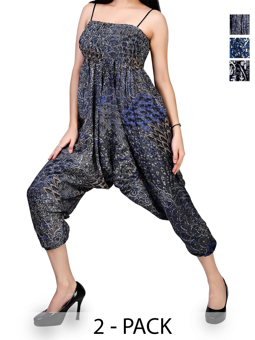 

NarNari Women Pack Of 3 Printed Mid-Rise Harem Pants, Blue