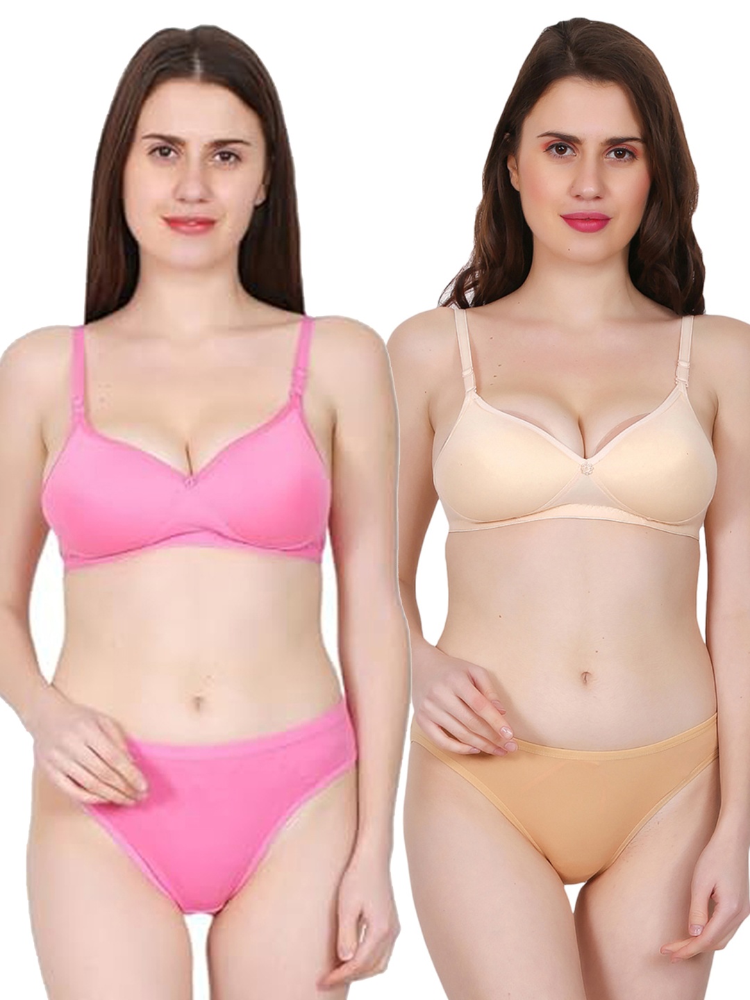 

chia fashions Pack Of 2 Cotton Non-Padded Low-Rise Lingerie Set, Pink