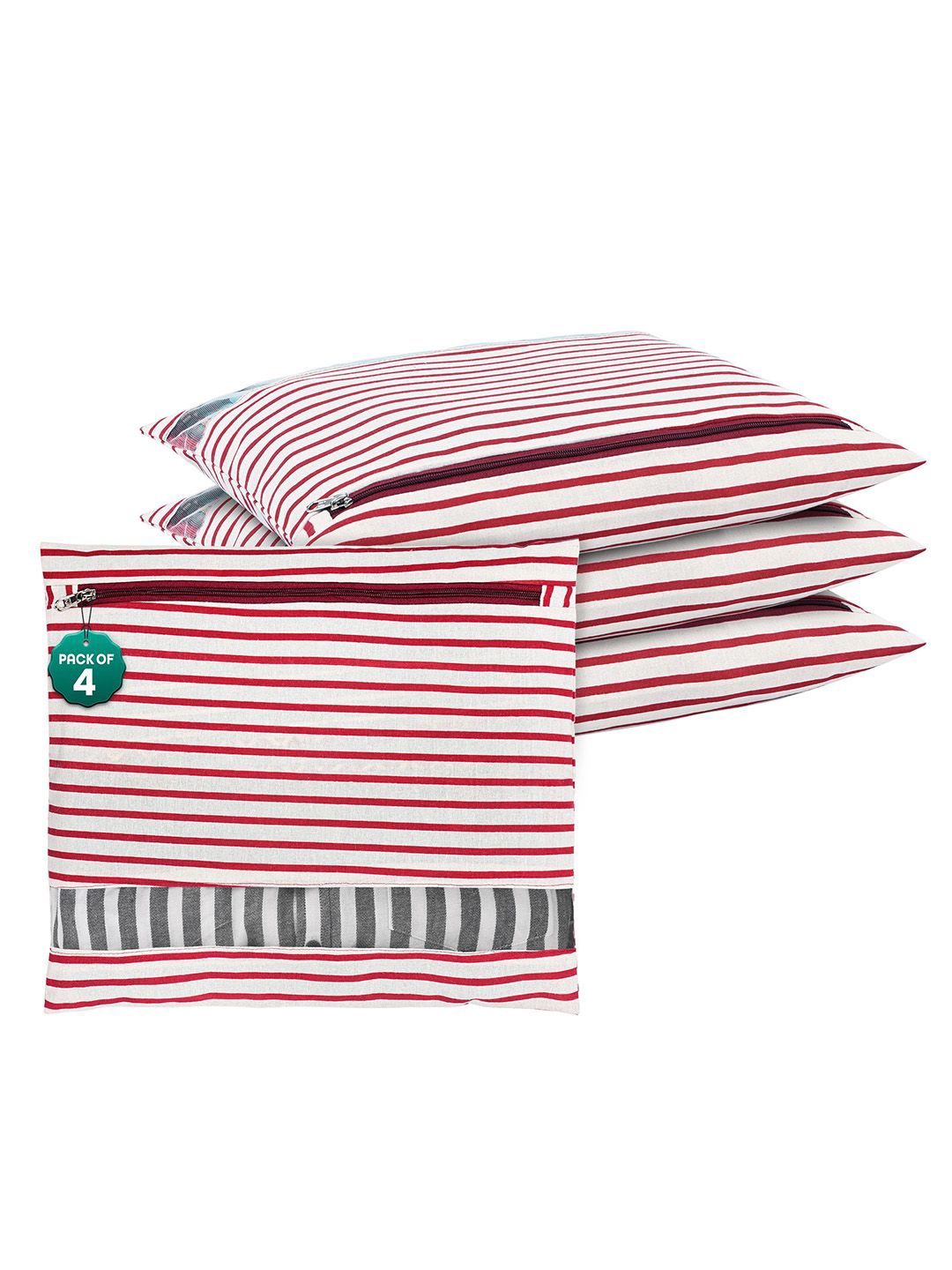 

Kuber Industries Maroon and Off-White 4 Pieces Striped Cotton Drawer Organisers