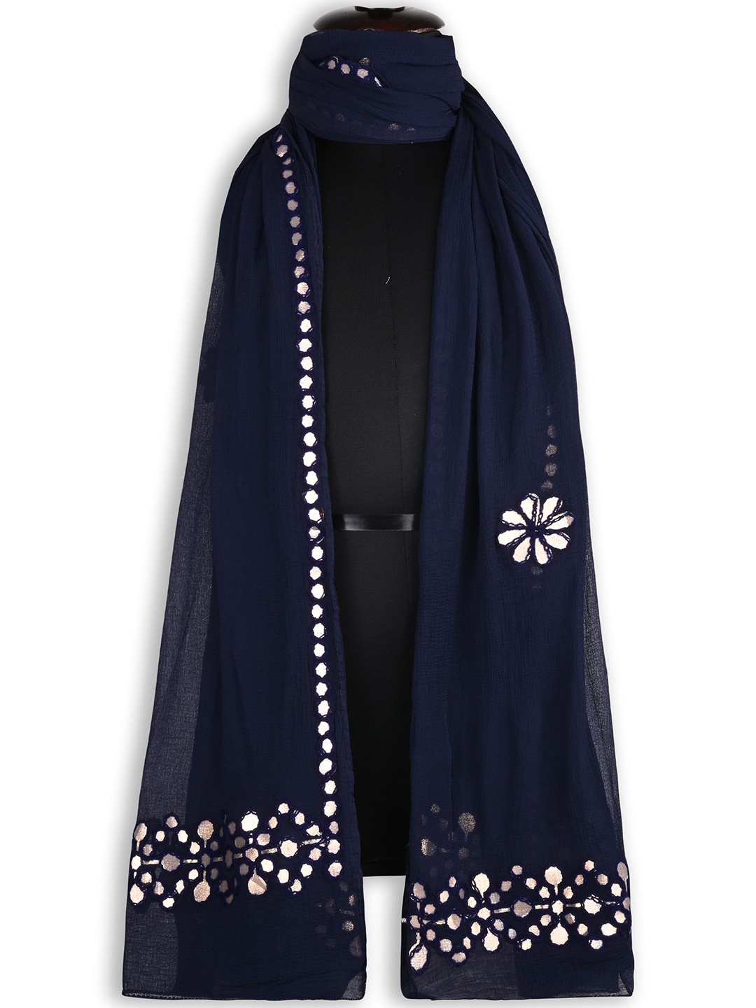

Wish Karo Colourblocked Tie and Dye Dupatta with Mirror Work, Blue