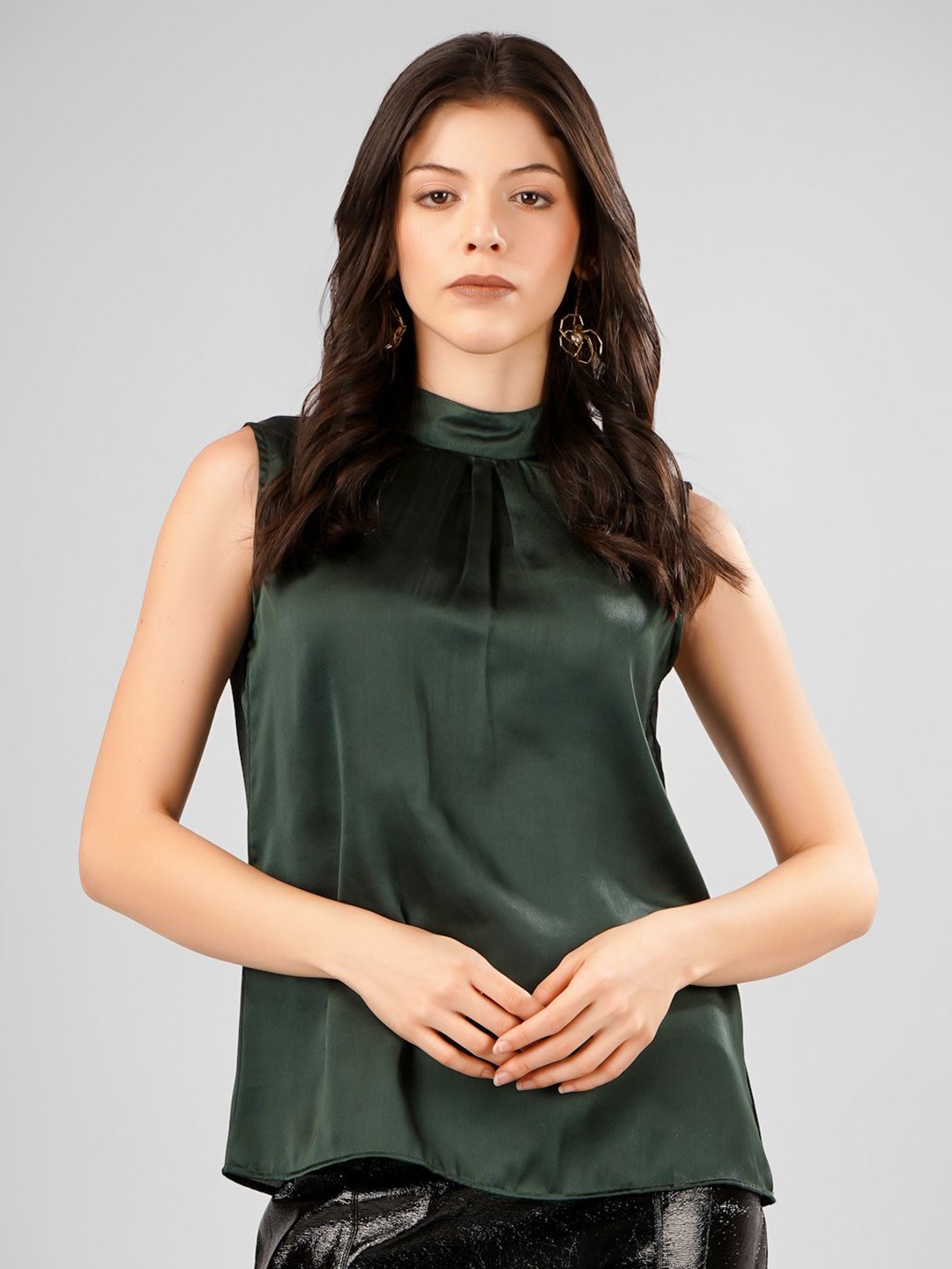 

Sukshat Tie-Up Neck Satin Top, Green