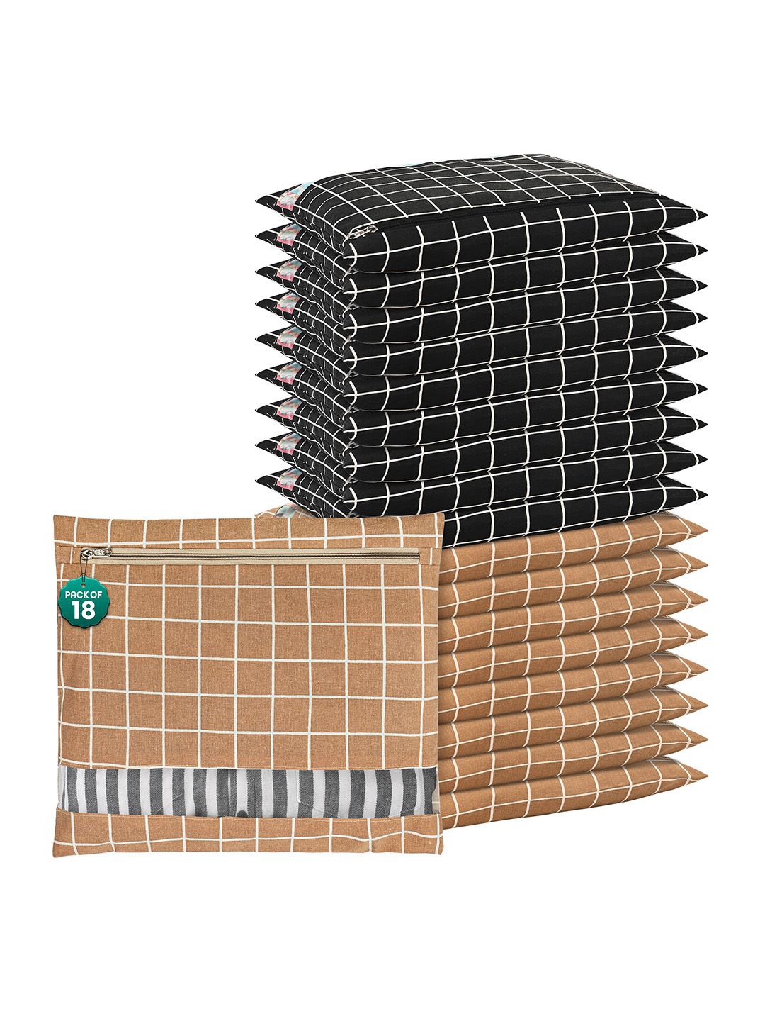 

Kuber Industries Brown 18 Pcs Regular Clothes Storage Single Packing Bag Drawer Organiser