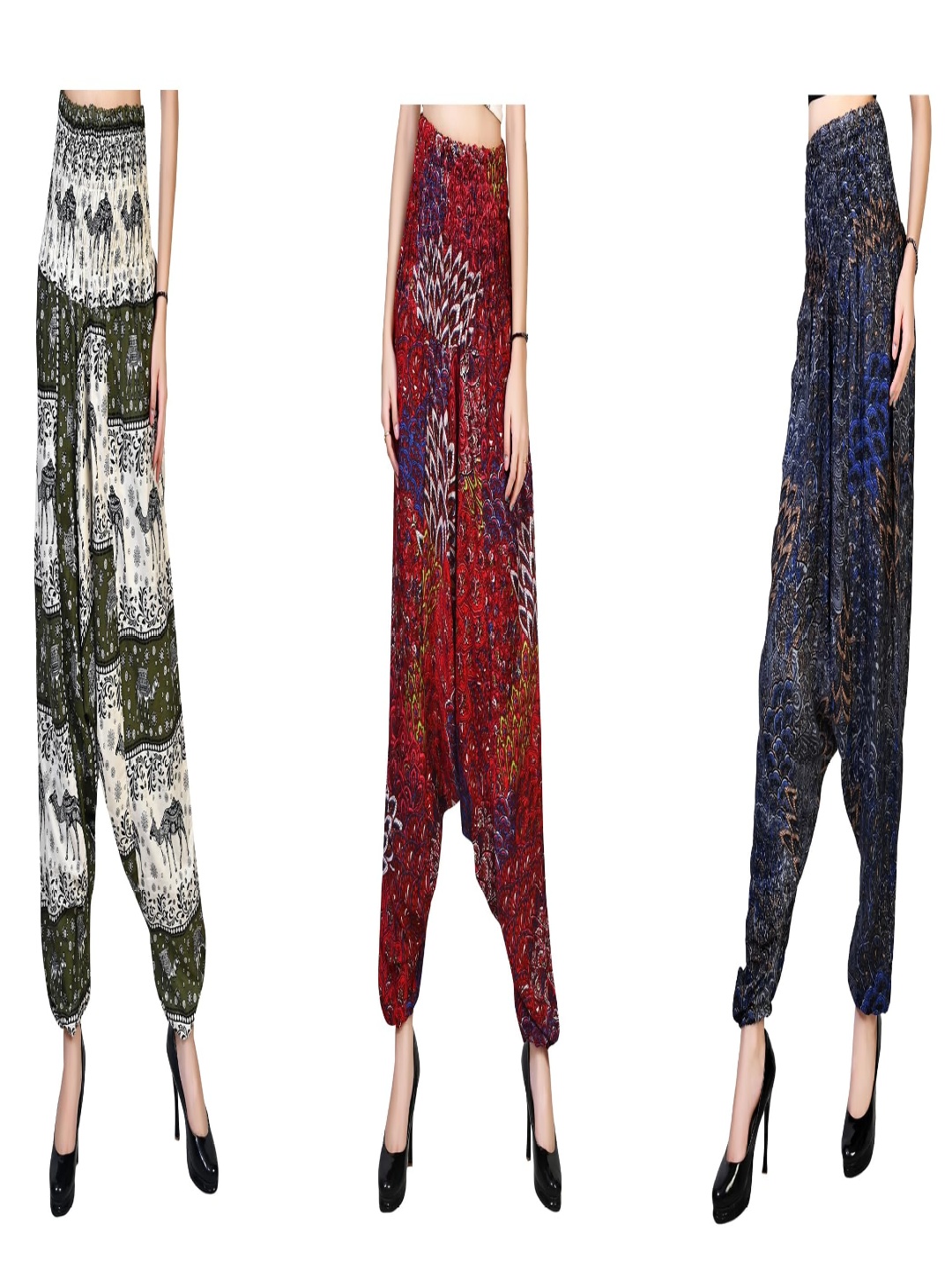 

NarNari Women Pack Of 3 Printed Mid-Rise Harem Pants, Multi