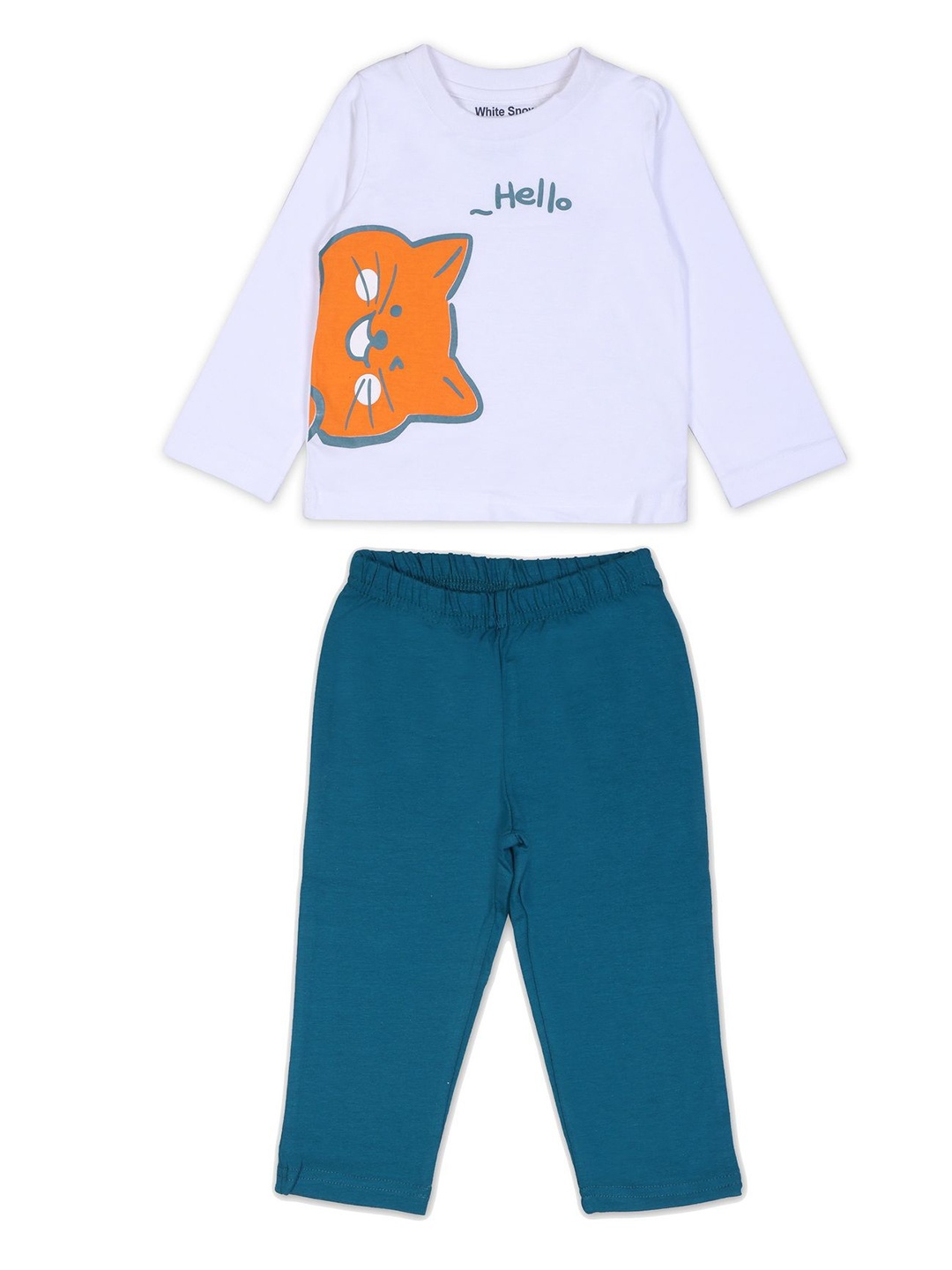 

White Snow Kids Round Neck Pure Cotton T-Shirt With Pyjama