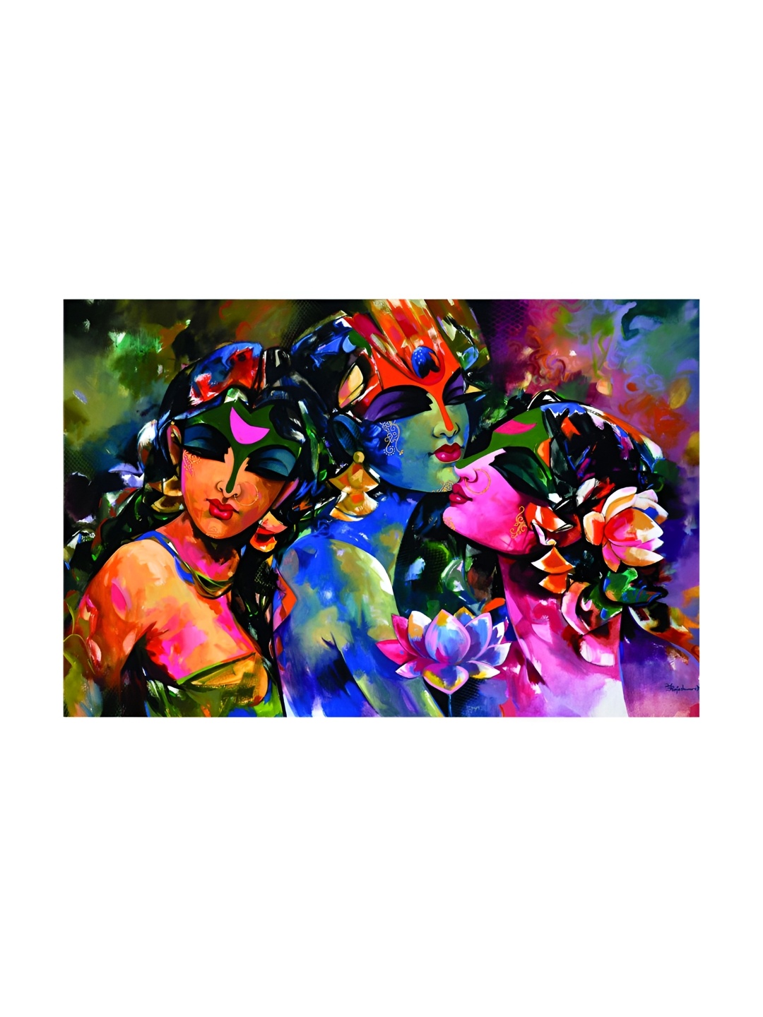 

Inephos Orange & Blue Radha Krishna Religious Canvas Wall Art