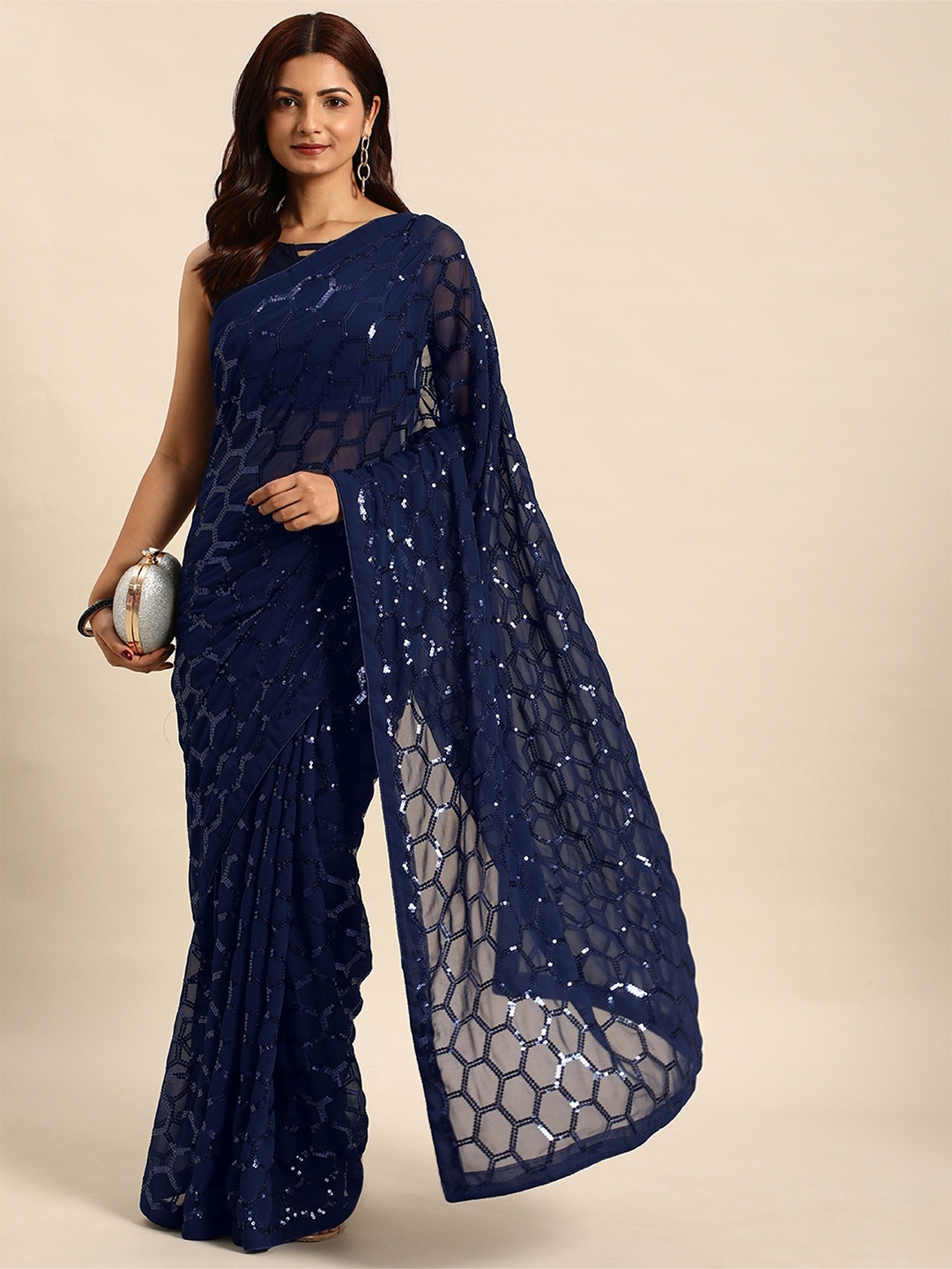 

Moda Rapido Sequinned Embroidered Saree, Blue