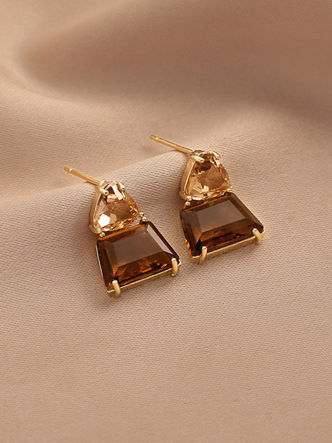 

Just Lil Things Artificial Stones Studded Geometric Shaped Drop Earrings, Gold