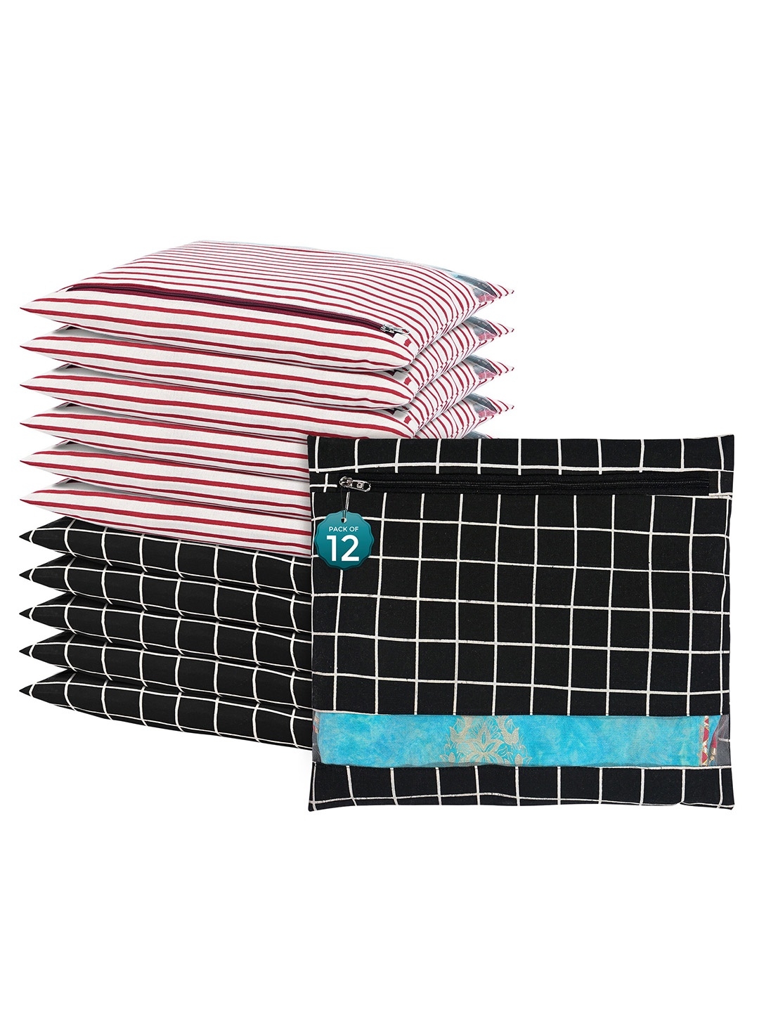 

Kuber Industries Black 12 Pcs Regular Single Saree Cover Multi-Utility Storage Organisers