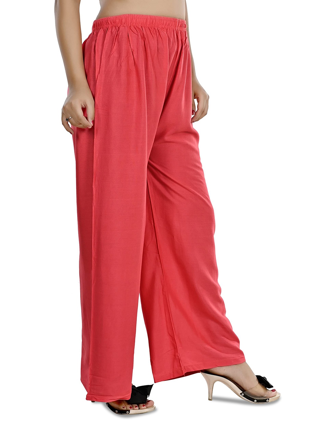 

NarNari Women Mid Rise Flared Palazzos, Red