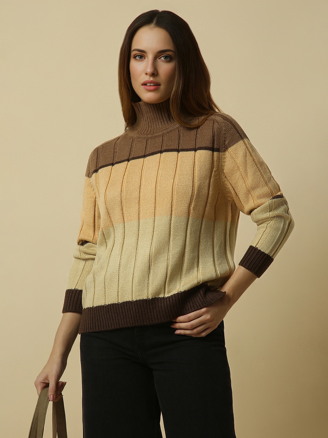 

Allen Solly Woman Colourblocked Pullover Sweater, Yellow