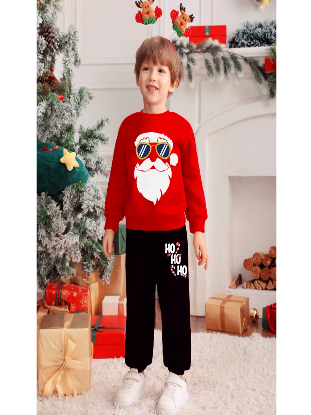 

BILLYBALL Kids Printed Long Sleeves Pure Cotton Sweatshirt With Joggers, Red