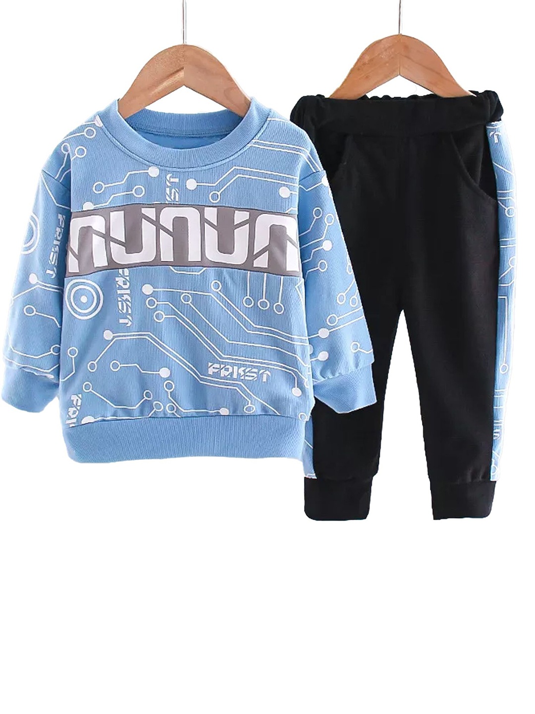 

BILLYBALL Kids Printed Round Neck Pure Cotton Sweatshirt With Jogger, Black