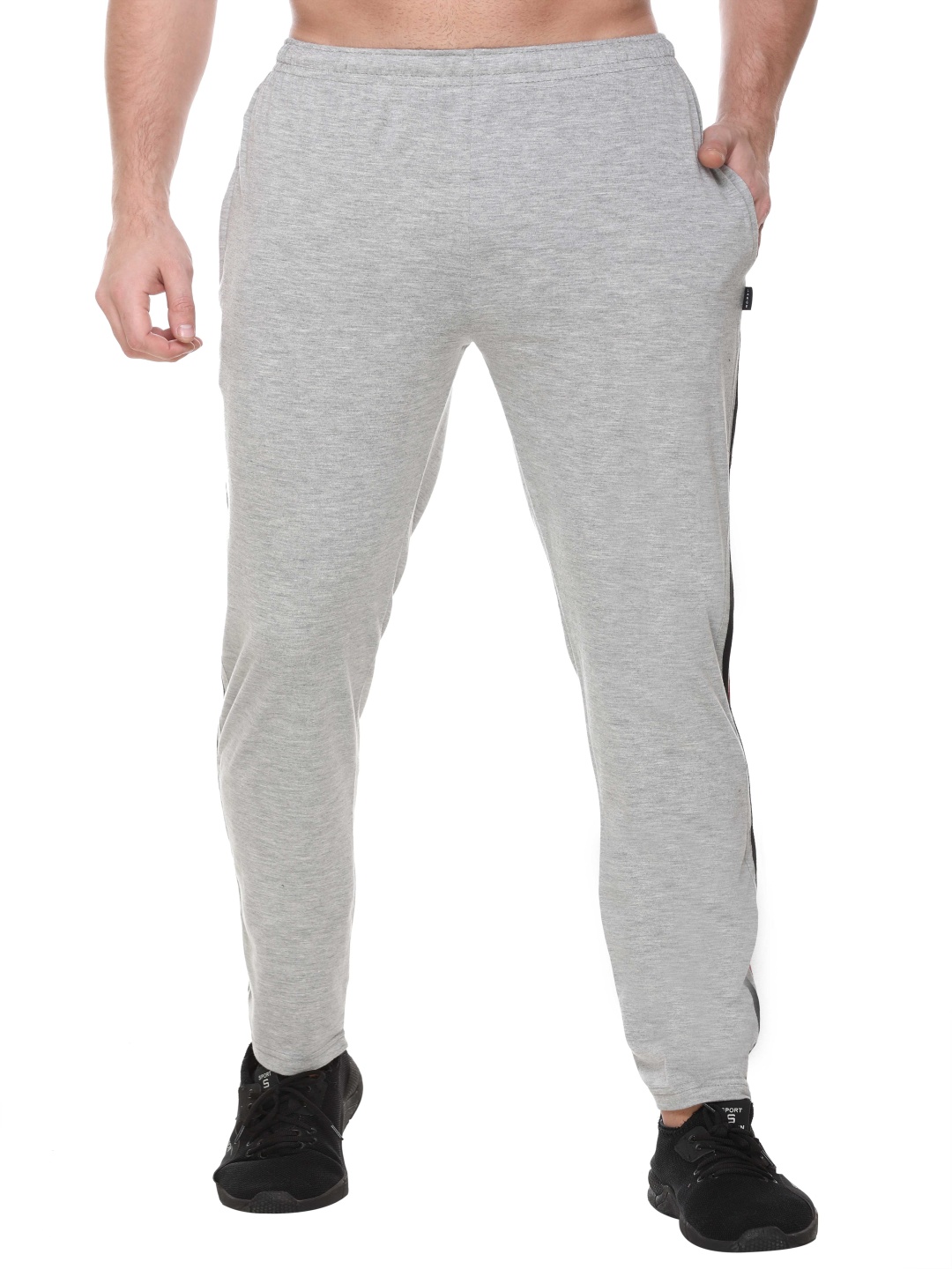 

Colors and Blends Men Striped Cotton Track Pants, Grey melange