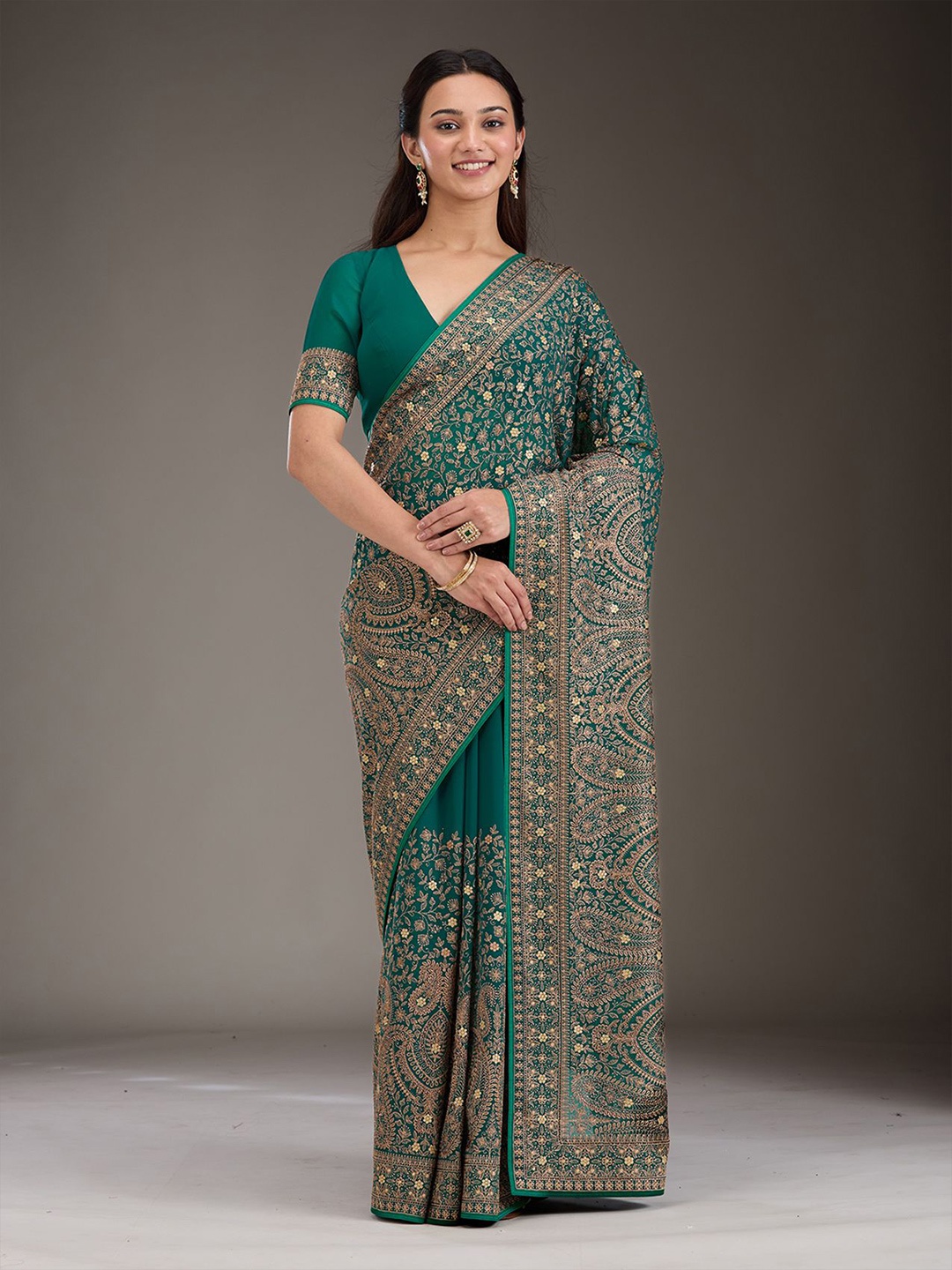 

Koskii Green Zariwork Georgette Saree