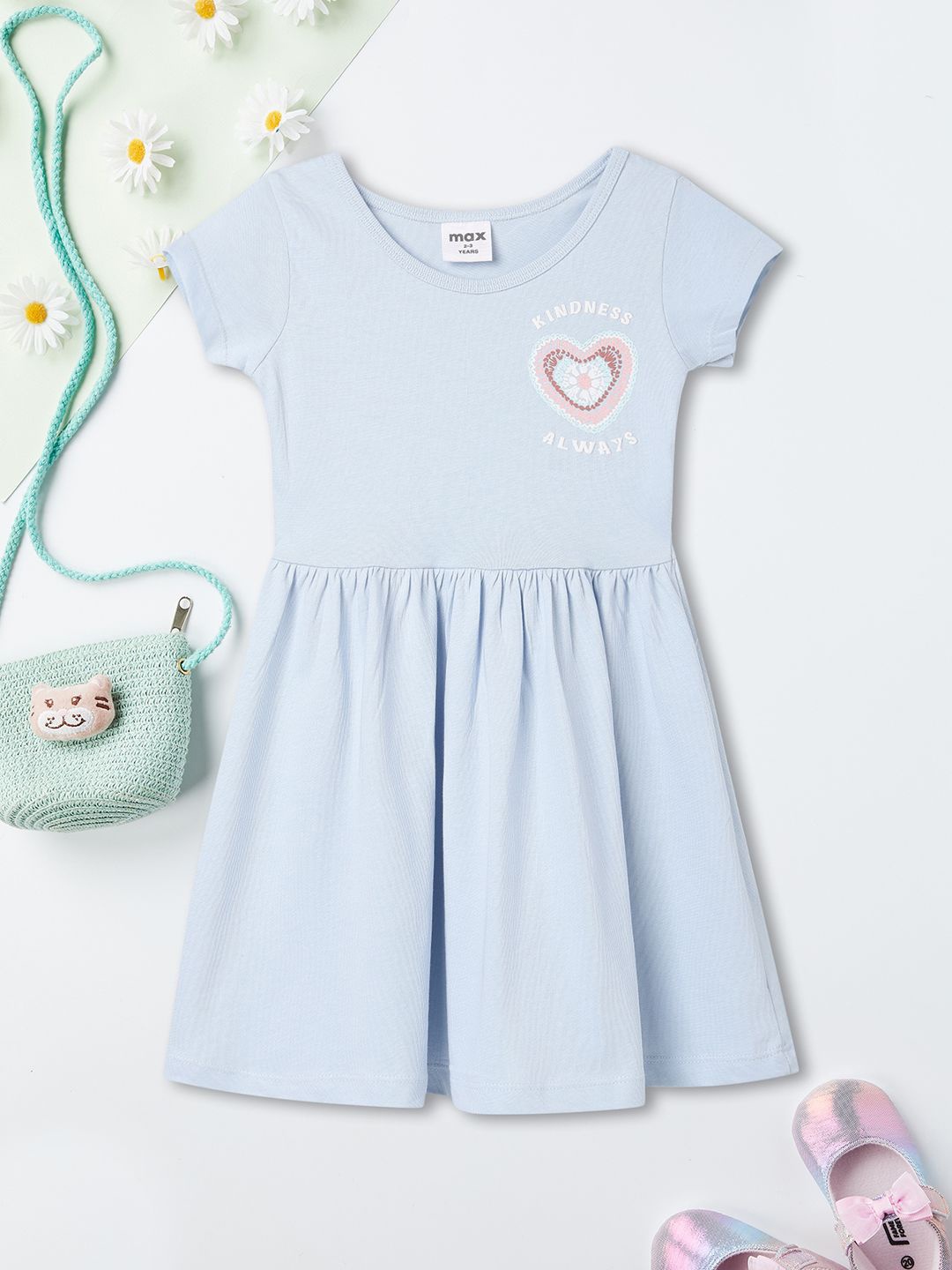 

max Girls Round Neck Fit & Flare Dress, Blue