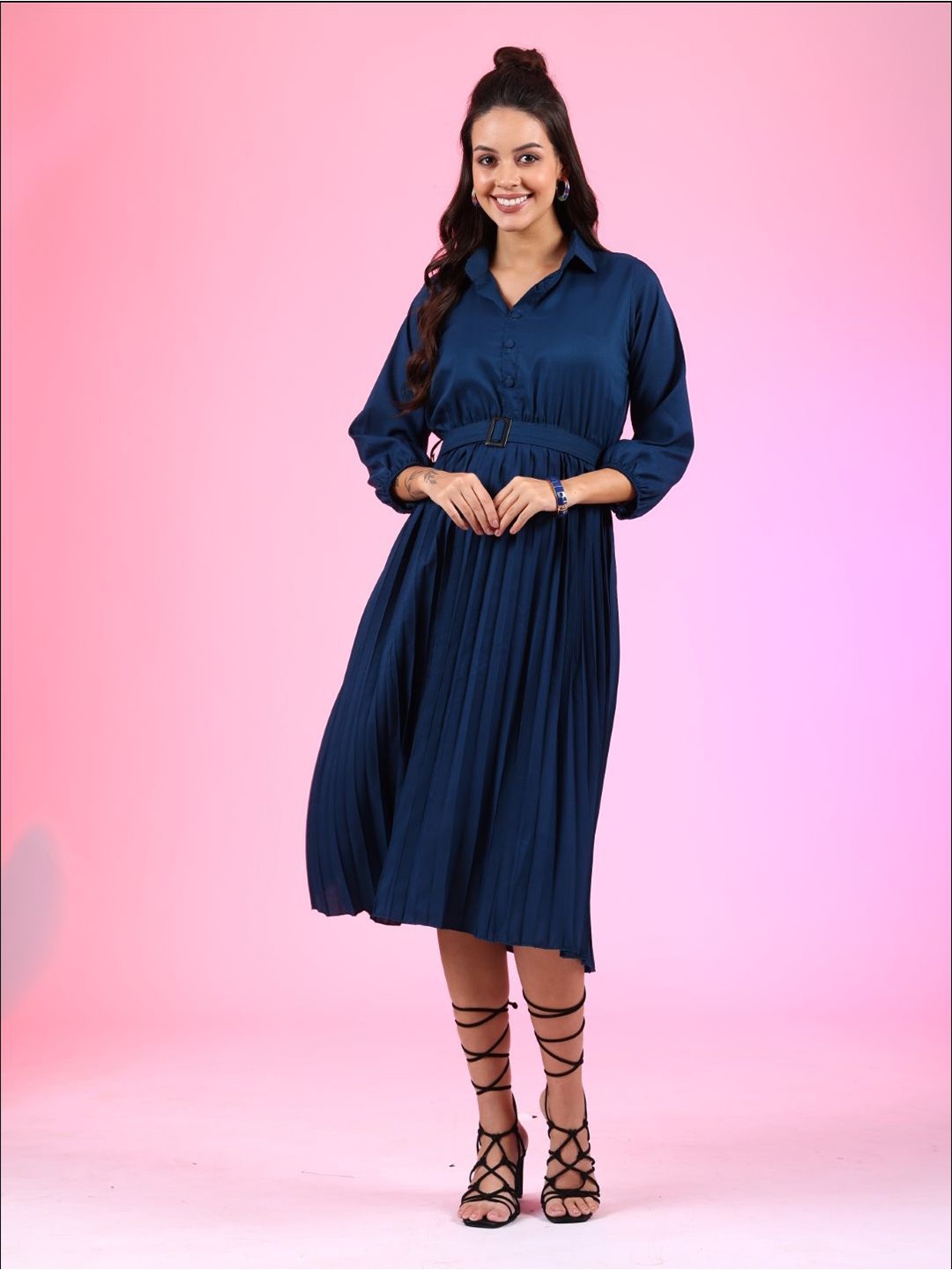 

Vastani Enterprise Women Crepe Fit & Flare Dress, Blue