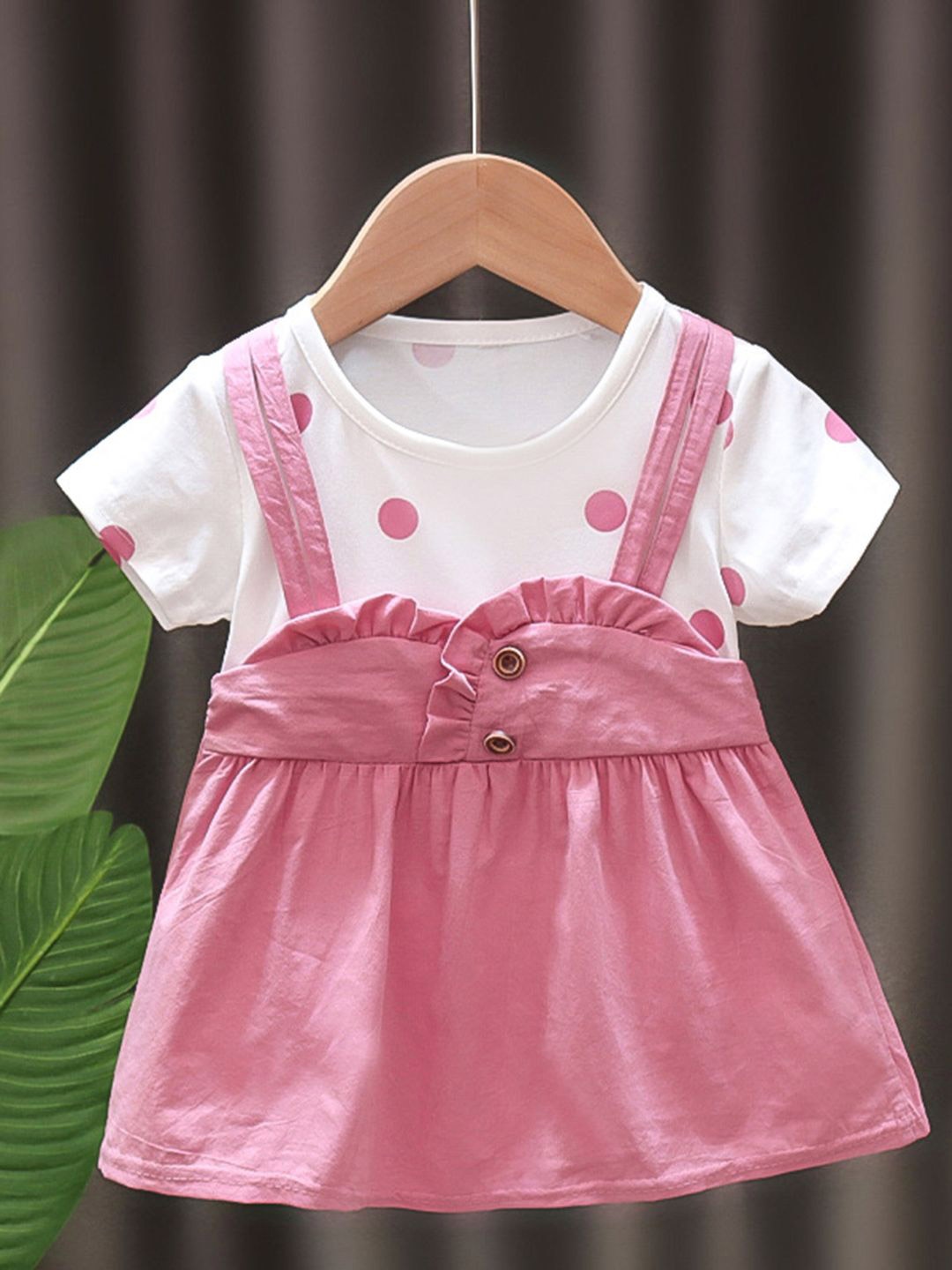 

YK Girls Polka Dots Cotton Pinafore Dress, Pink