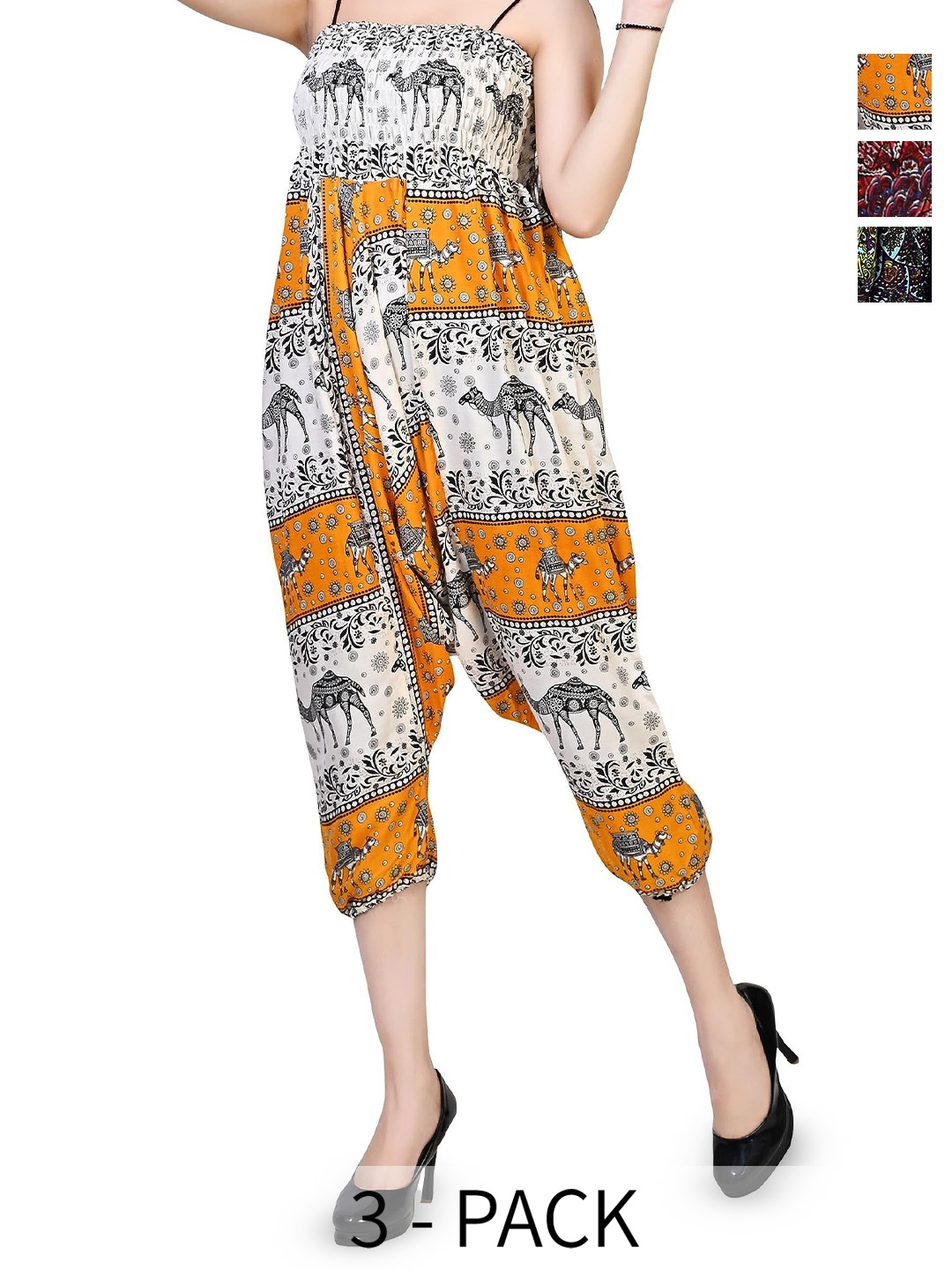 

NarNari Women Pack Of 3 Printed Mid-Rise Harem Pants, Red