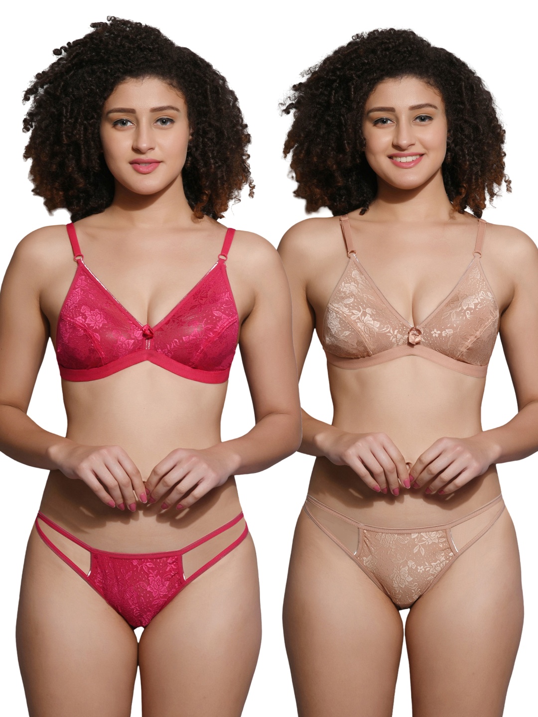 

chia fashions Women Pack Of 2 Non Padded Lingerie Set, Pink