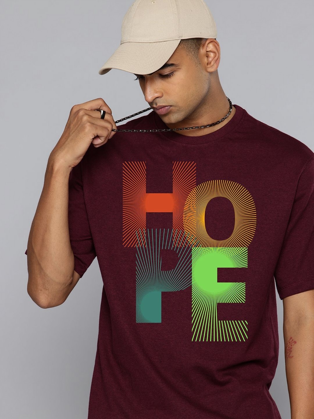 

Moda Rapido Men Typography Printed Round Neck Cotton Relaxed Fit T-shirt, Burgundy