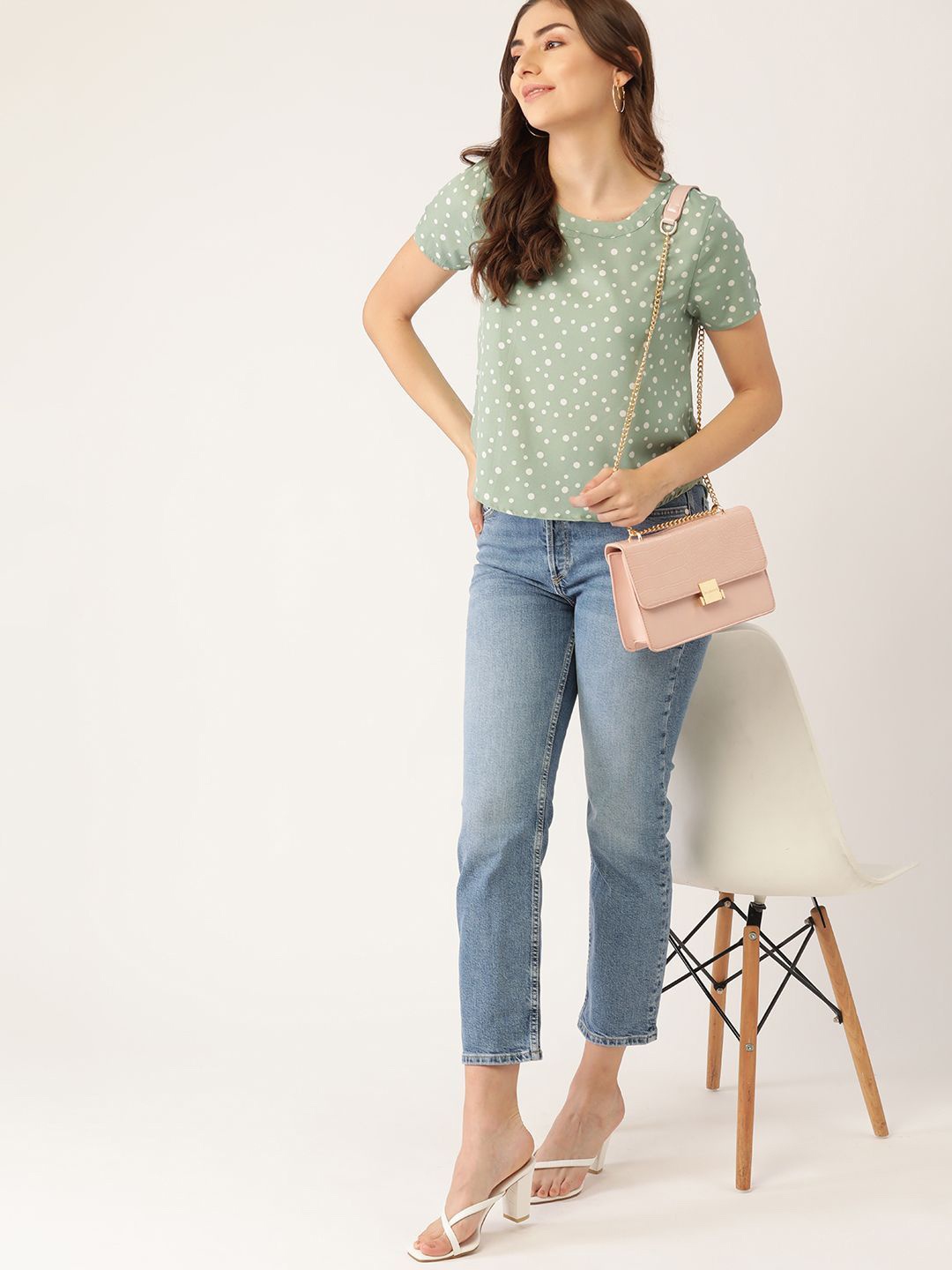 

DressBerry Women Floral Print Crepe Top, Sea green