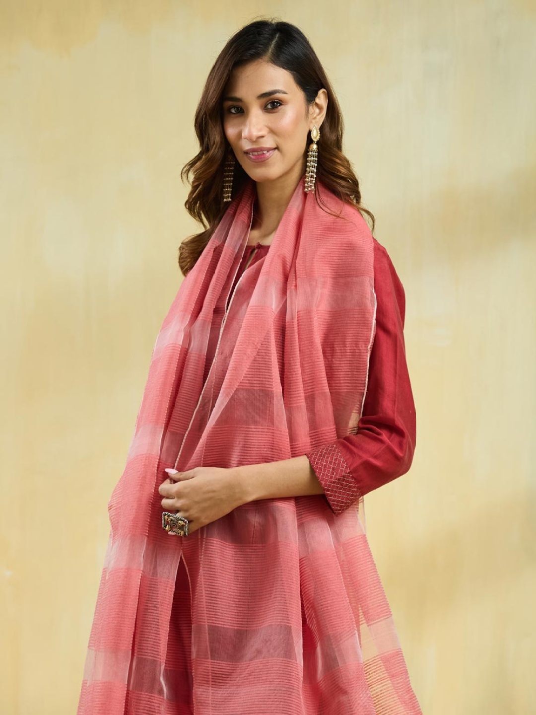 

Fabindia Striped Woven Design Dupatta, Pink