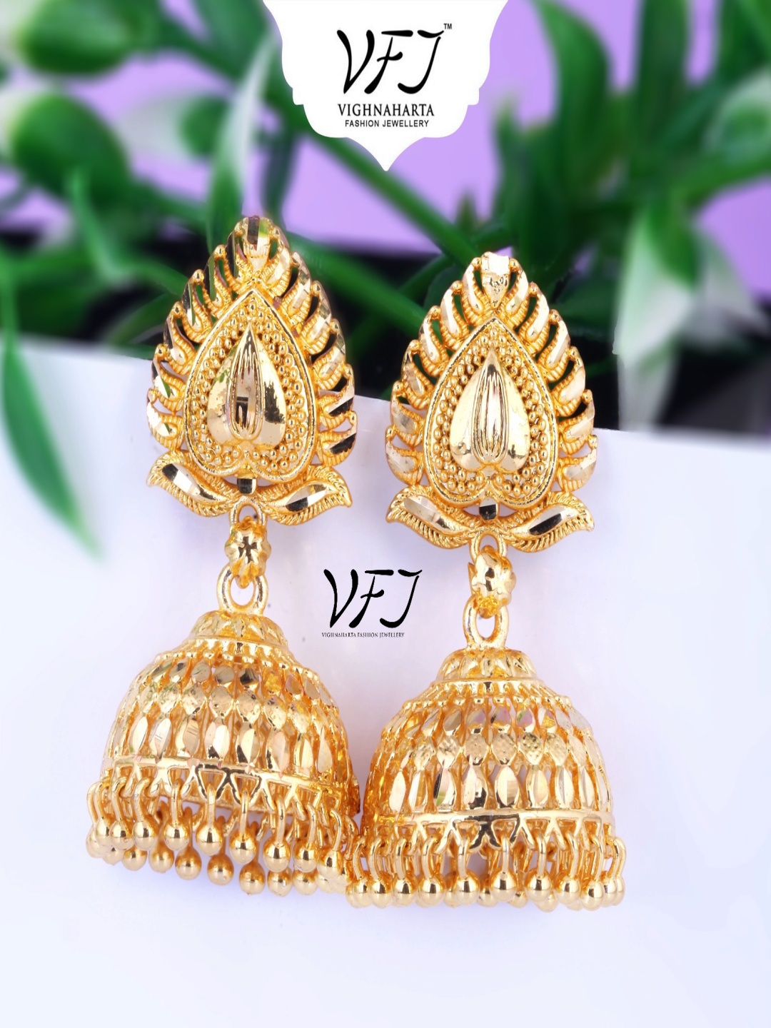 

Vighnaharta Gold-Plated Dome Shaped Jhumkas