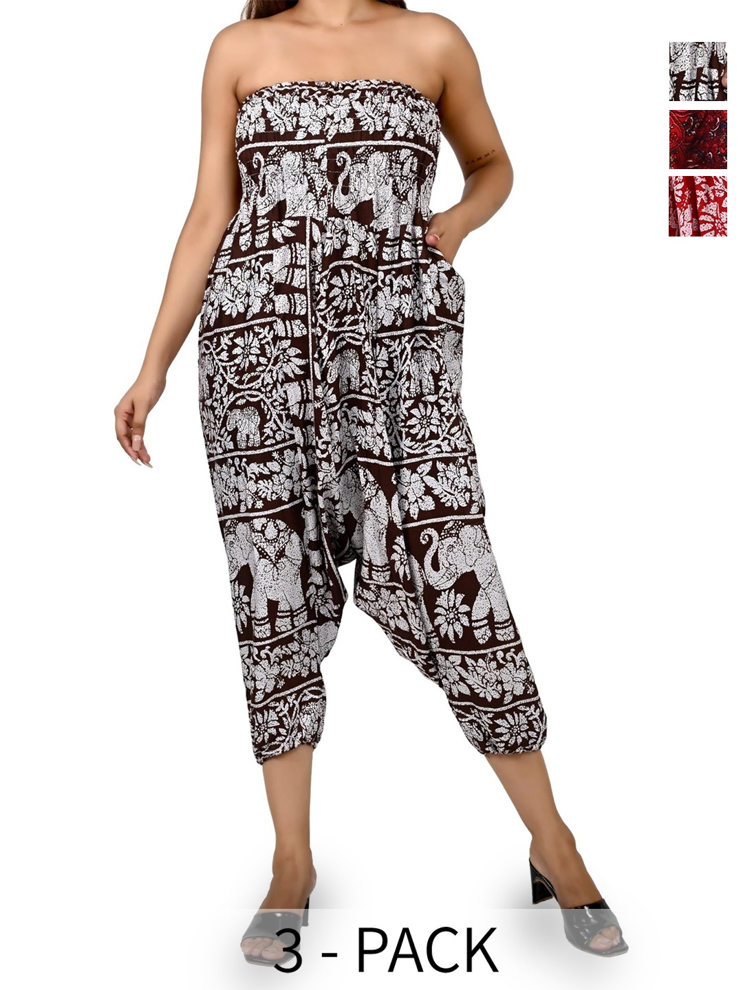 

NarNari Women Pack Of 3 Printed Mid-Rise Harem Pants, Brown