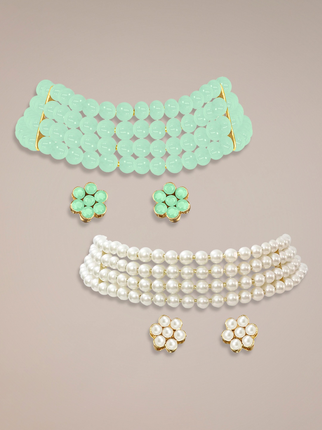 

Peora Set Of 2 Gold Plated Beaded Choker Jewellery Set